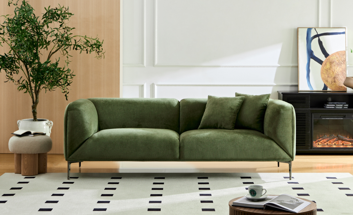 WKS2G Green sofa can be placed in the studio, living room, attic multiple scenes, style modern simple fashion, size 89.37* 35.43* high 28.74 inches