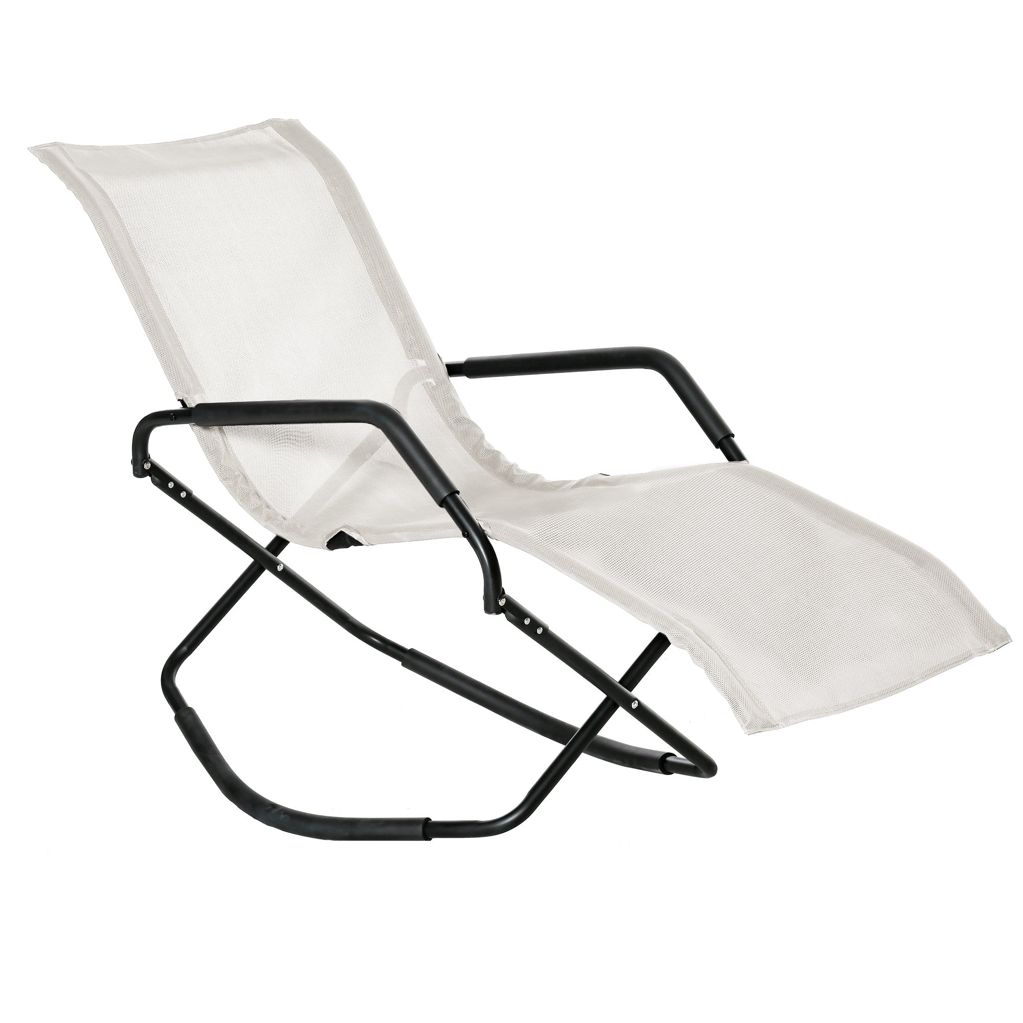 Rocking Sun Lounger, Chaise Lounge Rocker for Sunbathing, Sun Tanning, Foldable, Portable Outdoor Patio Chair, White