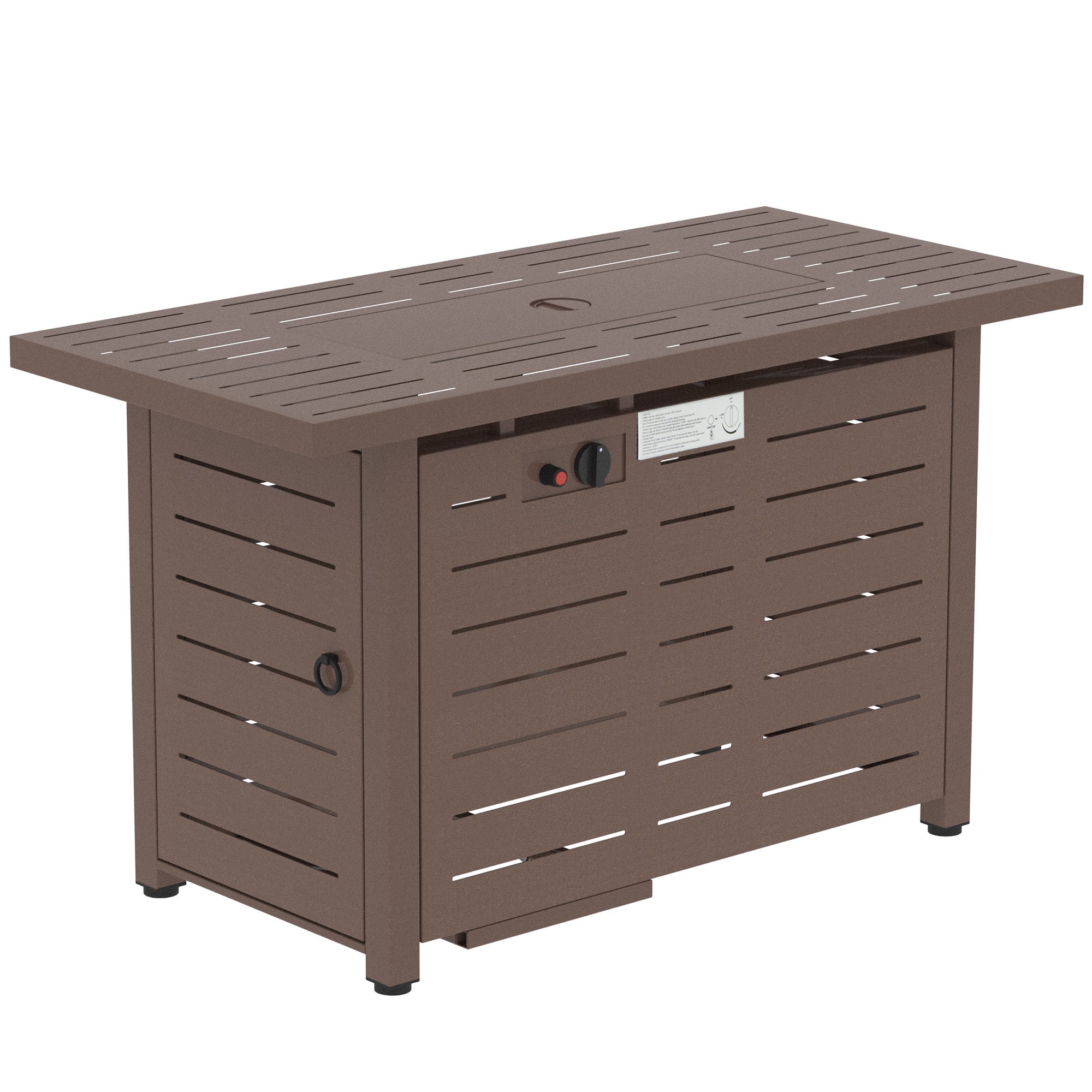 42 Inch Outdoor Propane Gas Fire Pit Table, 50,000 BTU Auto-Ignition Rectangular Gas Firepit with Slat Tabletop, Lid, Lava Rocks, Rain Cover, CSA Certification, Brown