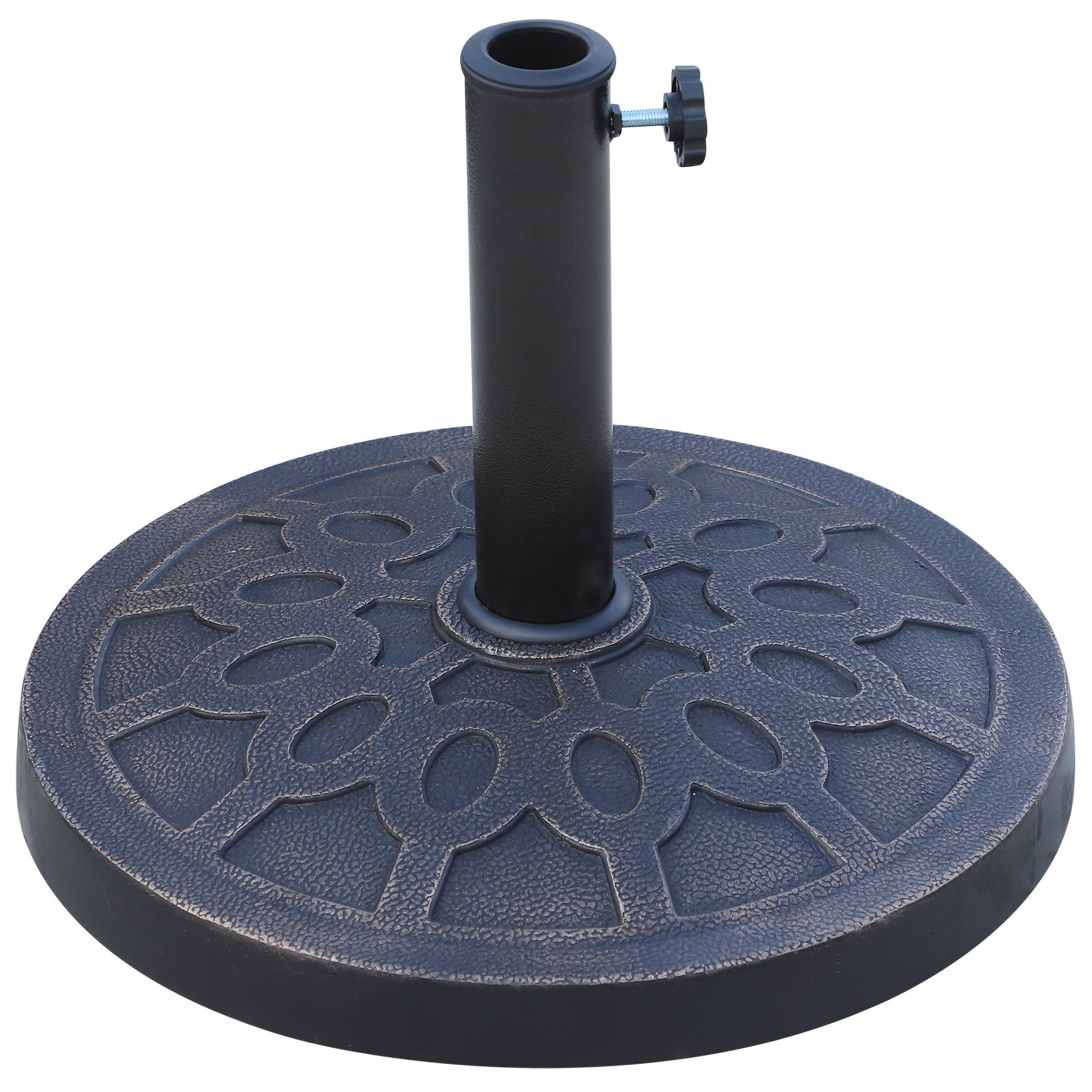 18" 26 lbs Round Resin Umbrella Base Stand Market Parasol Holder with Beautiful Decorative Pattern & Easy Setup, for Φ1.5", Φ1.89" Pole, for Lawn, Deck, Backyard, Garden, Bronze