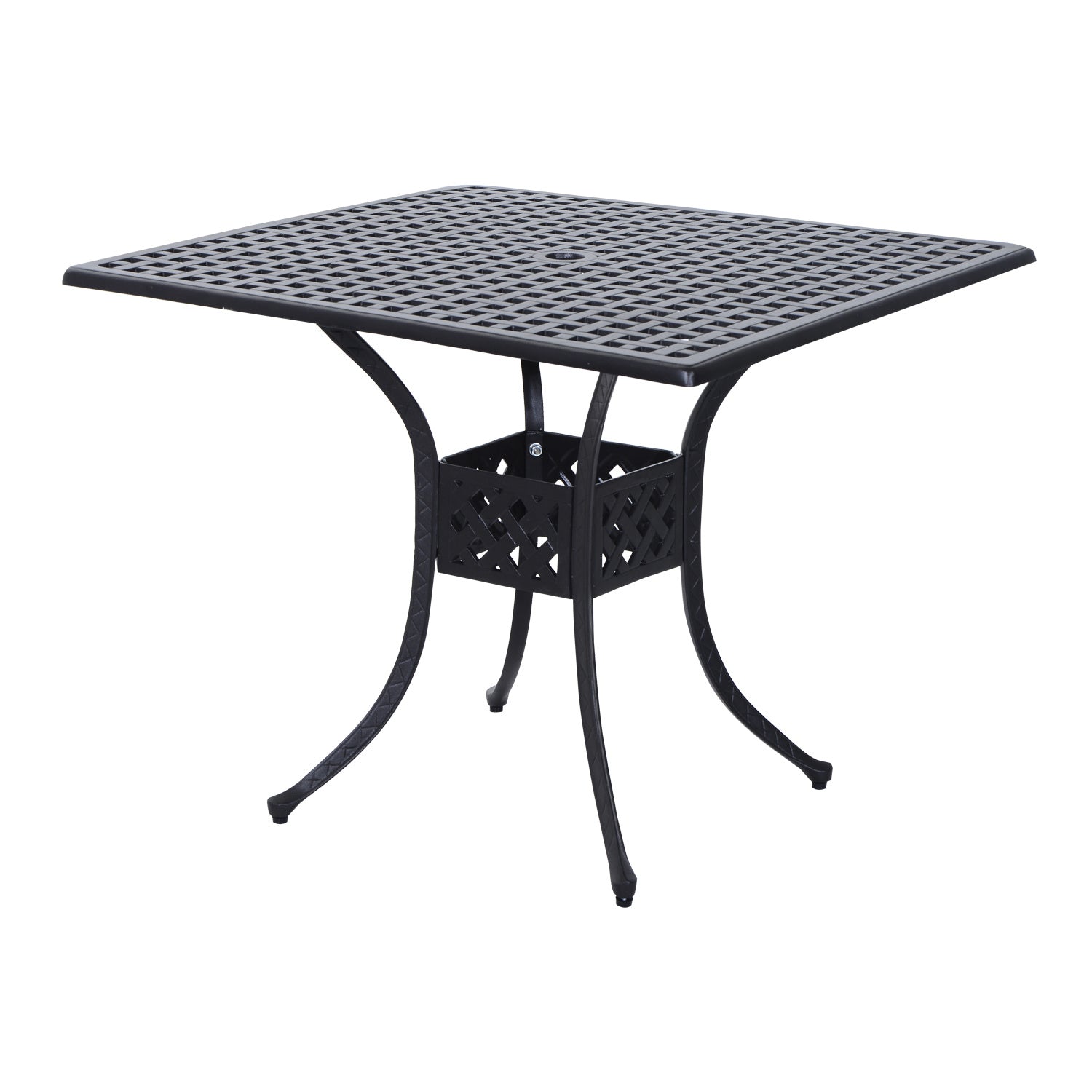 36" Square Patio Dining Table with 2" Dia Umbrella Hole, Cast Aluminum Outdoor Dining Table, Outdoor Bistro Table for Garden, Backyard, Porch, Black