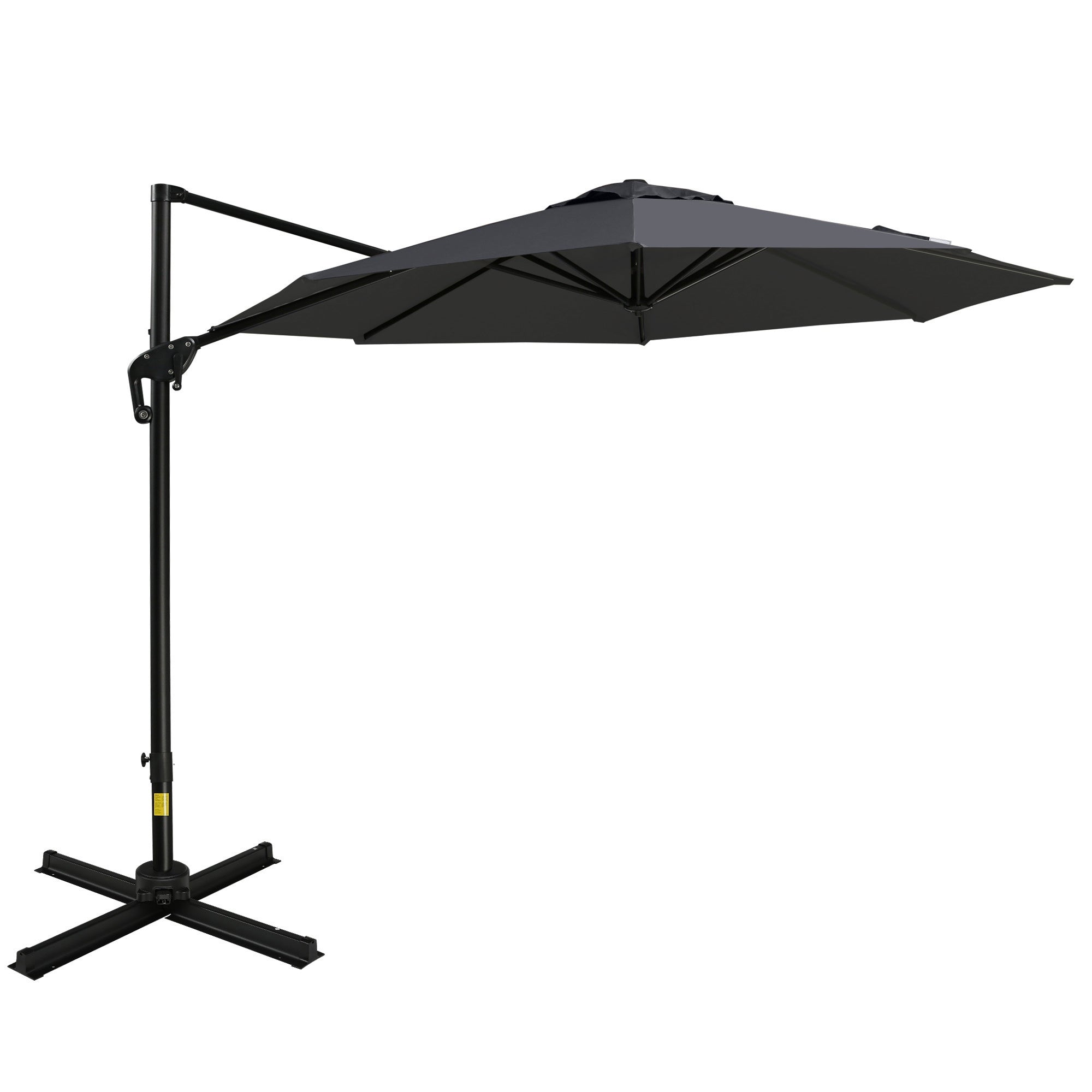 10ft Offset Patio Umbrella with Base, Hanging Aluminum and Steel Cantilever Umbrella with 360° Rotation, Easy Tilt, 8 Ribs, Crank, Cross Base Included for Backyard, Poolside, Garden, Gray