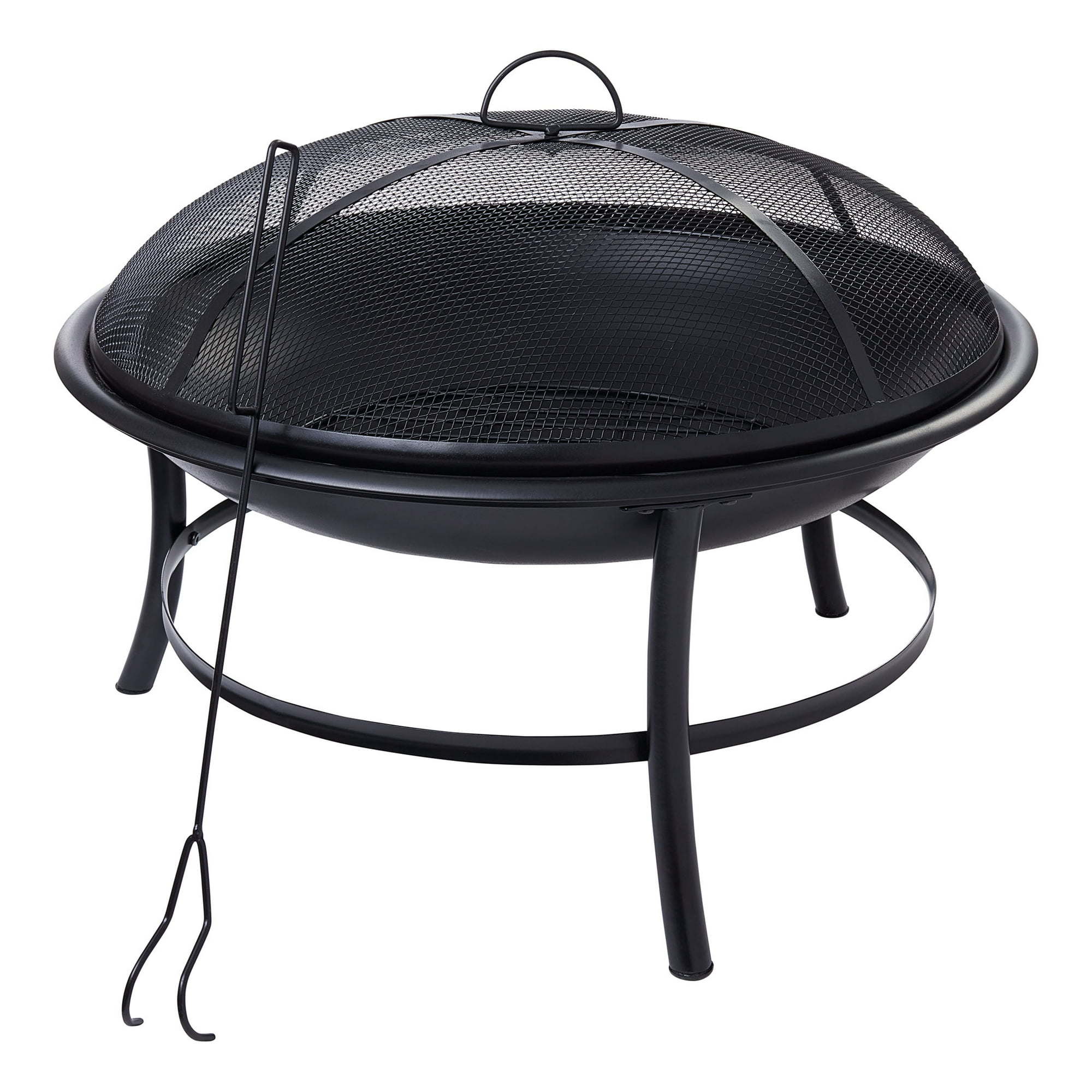 Round Iron Outdoor Wood Burning Fire Pit, Black