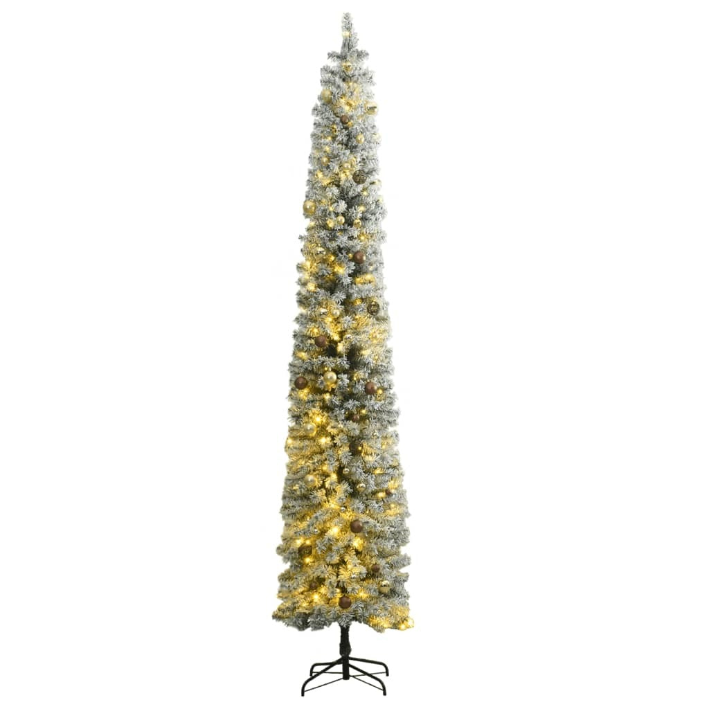 Slim Christmas Tree 300 LEDs & Ball Set & Flocked Snow 106.3"