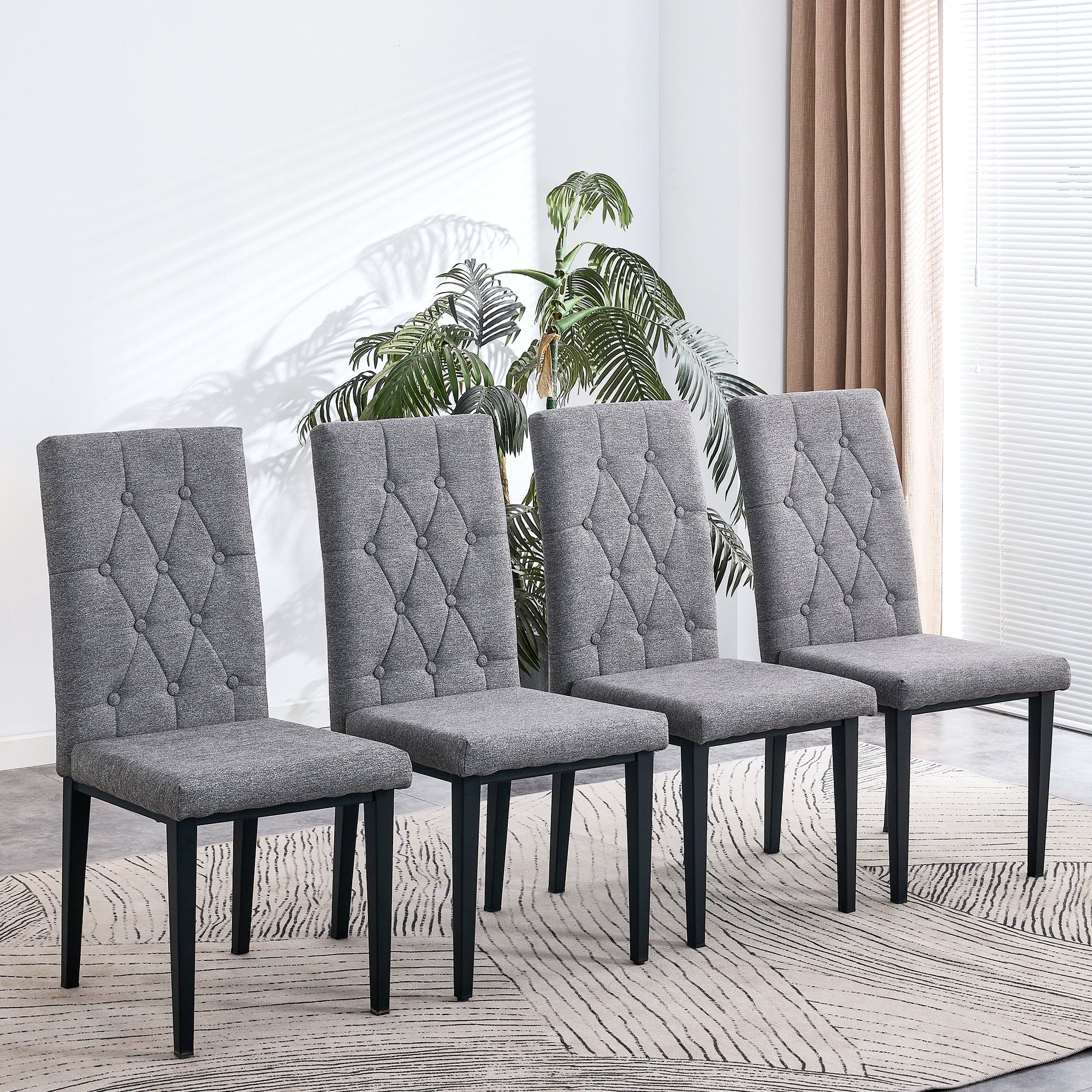 Linen Tufted Dining Room Chairs Set of 4, Accent Diner Chairs Upholstered Fabric Side Stylish Kitchen Chairs with Metal Legs and Padded Seat - Gray