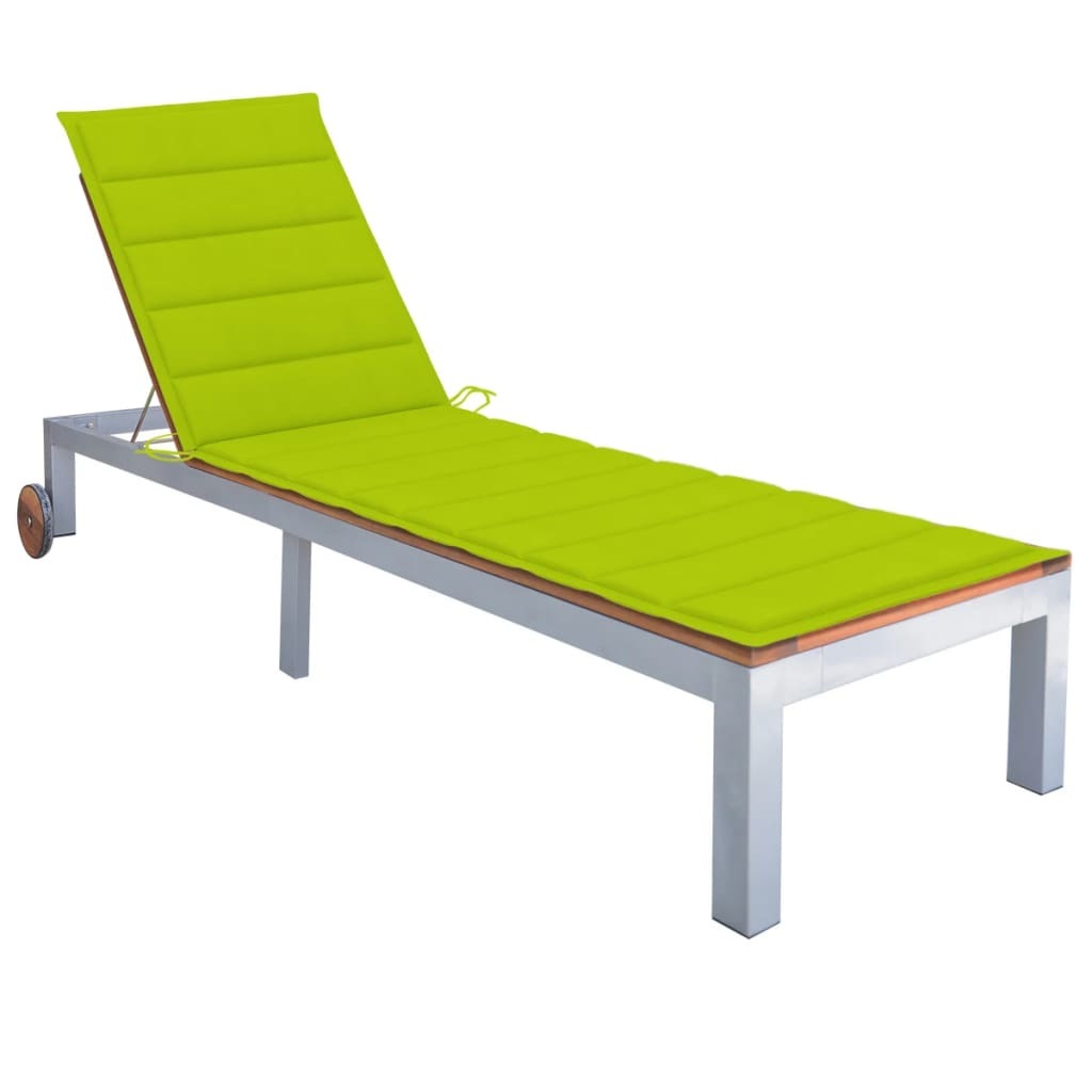 Sun Lounger with Cushion Solid Acacia Wood and Galvanized Steel