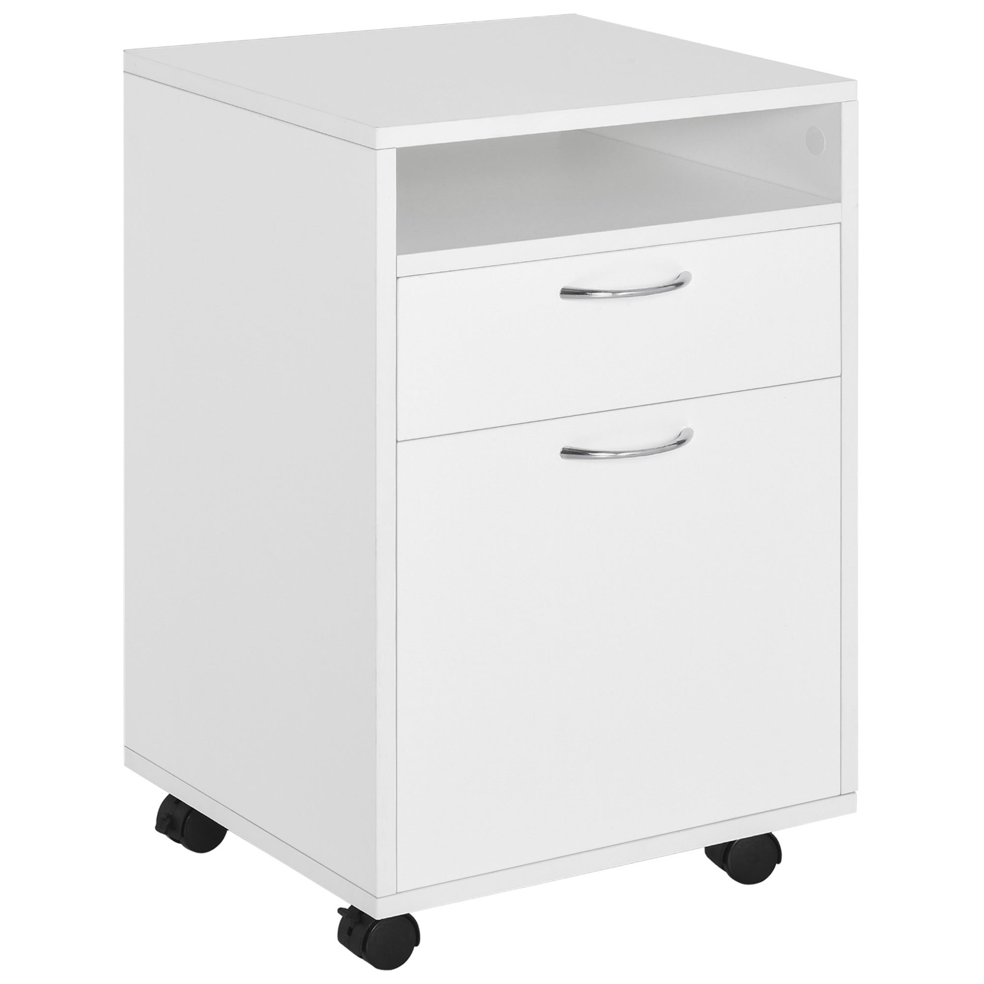 Mobile Storage Cabinet Organizer with Drawer and Cabinet, Printer Stand with Castors, White