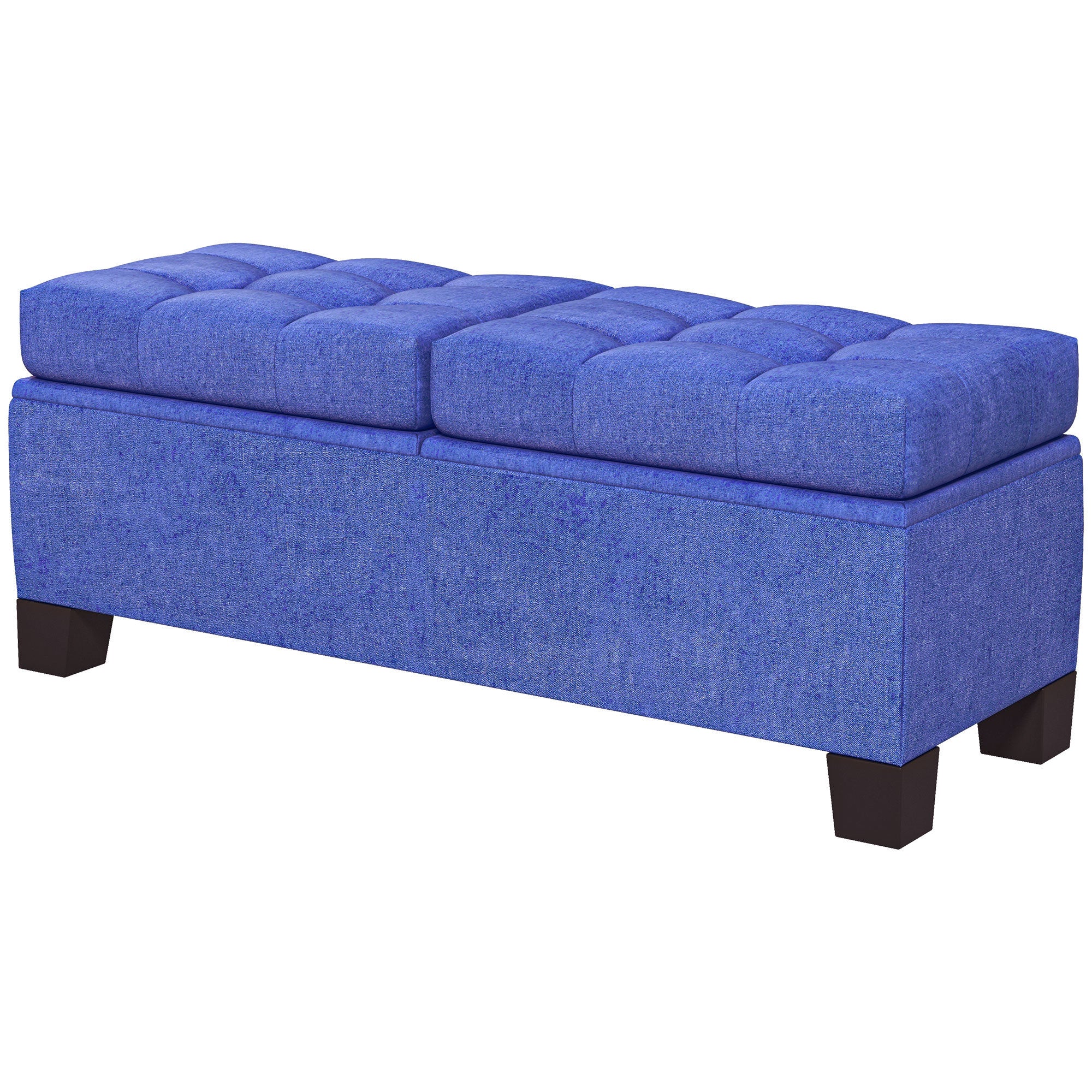 46" Storage Ottoman Bench, Upholstered End of Bed Bench with Steel Frame, Button Tufted Storage Bench with Safety Hinges for Living Room, Entryway, Bedroom, Blue