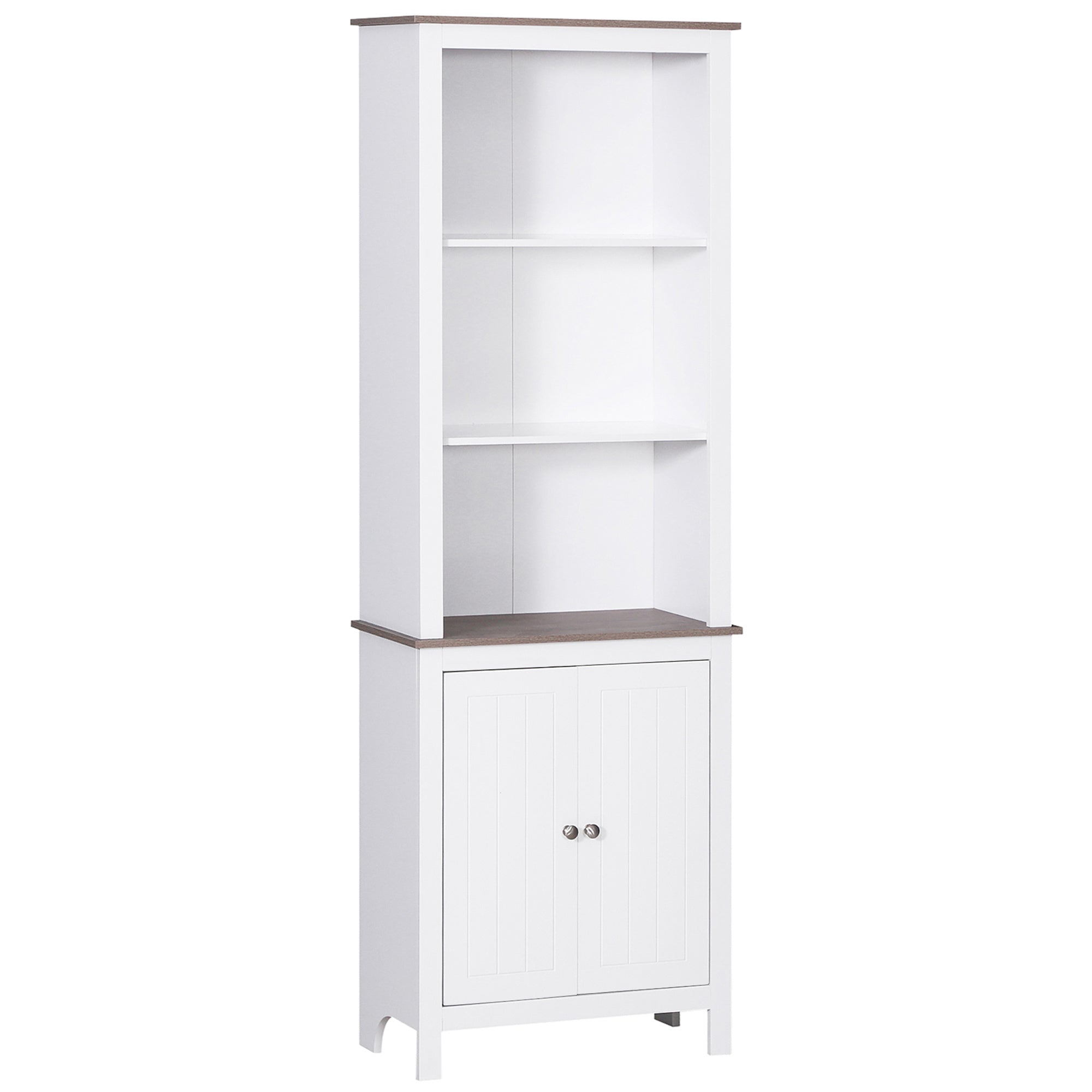 69'' Freestanding Storage Cabinet, Bathroom Linen Tower, Kitchen Cupboard, Buffet Cabinet, Bookcase with Double Door 3-Tier Shelf for Home Office, White