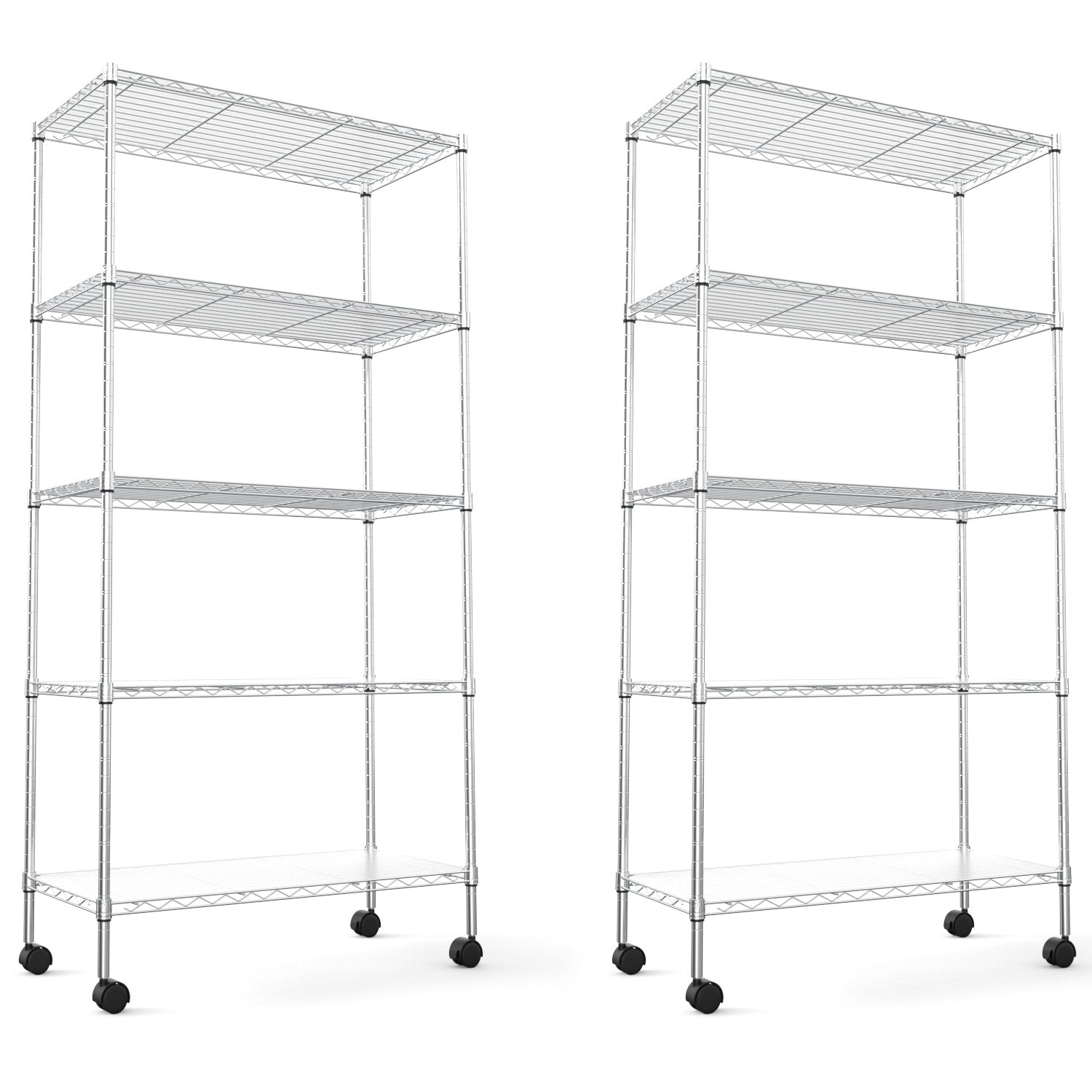 2 Pack 5 Tier Shelf Wire Shelving Unit, NSF Heavy Duty Wire Shelf Metal Large Storage Shelves Height Adjustable Utility for Garage Kitchen Office Commercial Shelving Steel Layer Shelf - Chrome