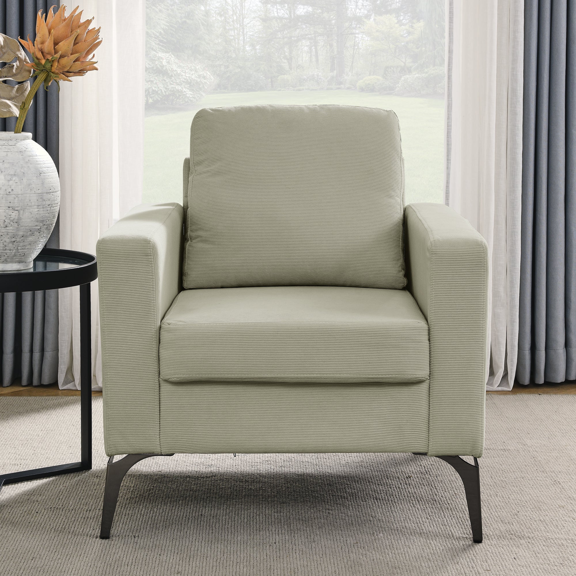 Sofa Chair,with Square Arms and Tight Back ,Corduroy Beige