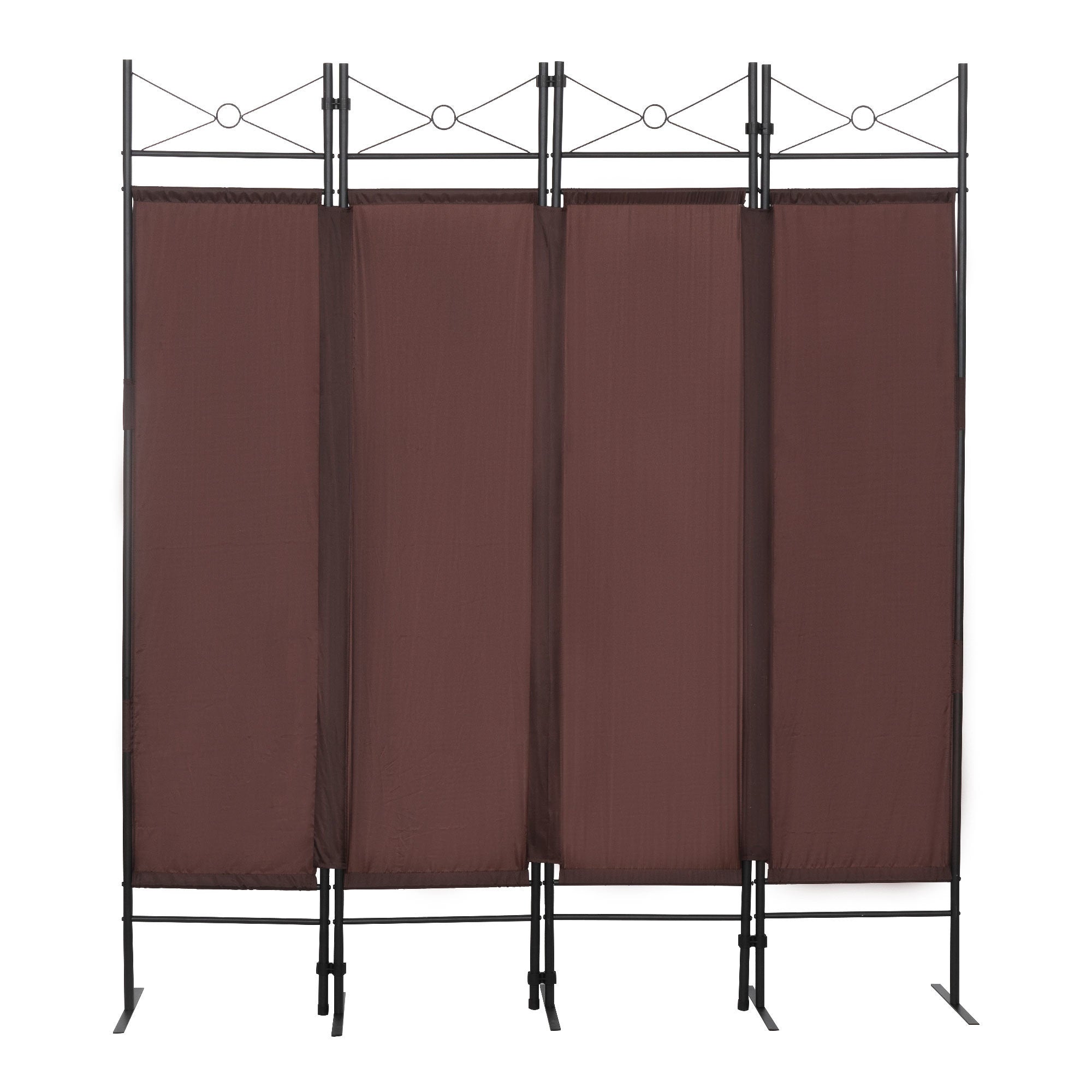 4-Panel Metal Folding Room Divider, 5.94Ft Freestanding Room Screen Partition Privacy Display for Bedroom, Living Room, Office,Brown