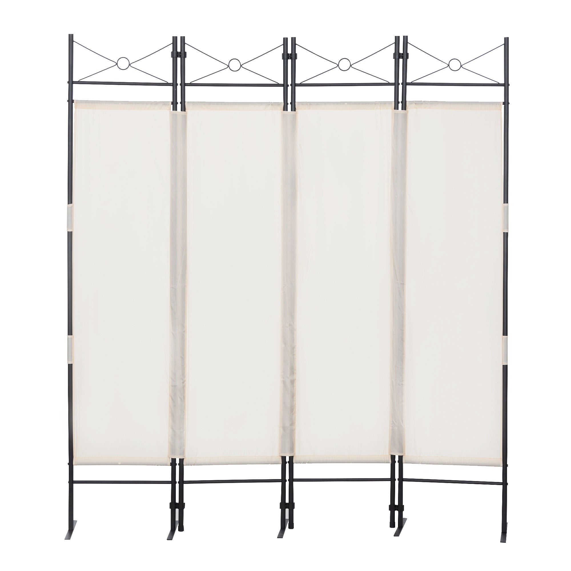 4-Panel Metal Folding Room Divider, 5.94Ft Freestanding Room Screen Partition Privacy Display for Bedroom, Living Room, Office, Beige