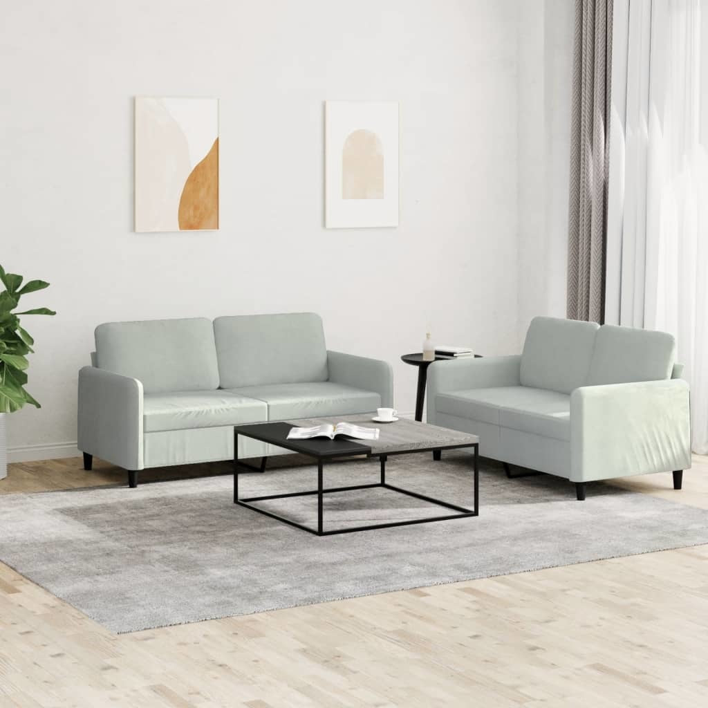 2 Piece Sofa Set Light Gray Velvet