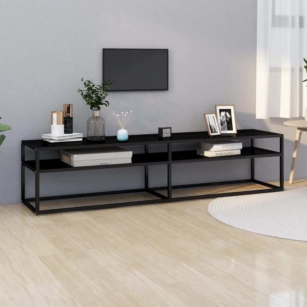 TV Stand Black 70.9"x15.7"x15.9" Tempered Glass