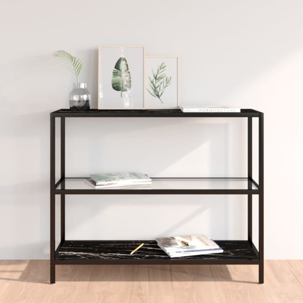 Shelf Transparent and Black Marble 39.4"x14.2"x35.4" Tempered Glass