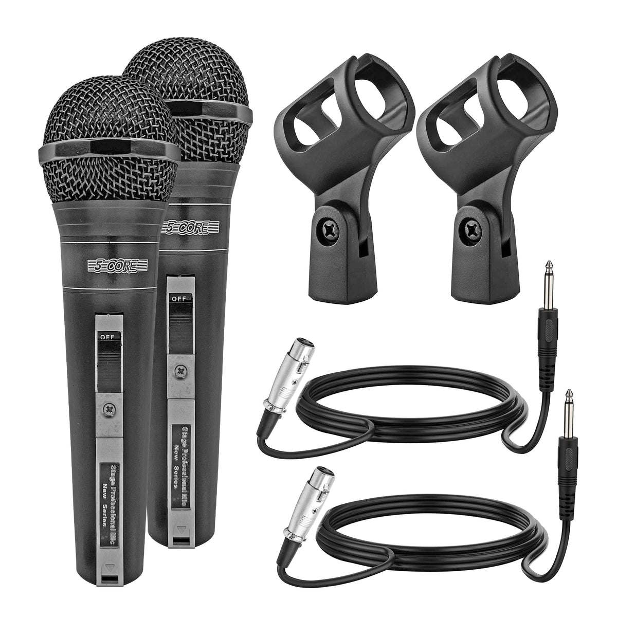 5 Core Microphone Wired Dynamic Vocal Handheld Karaoke Mic Pair Cardioid Unidirectional Microfono w On and Off Switch Includes XLR Audio Cable Mic Holder PM 757 2 PCS