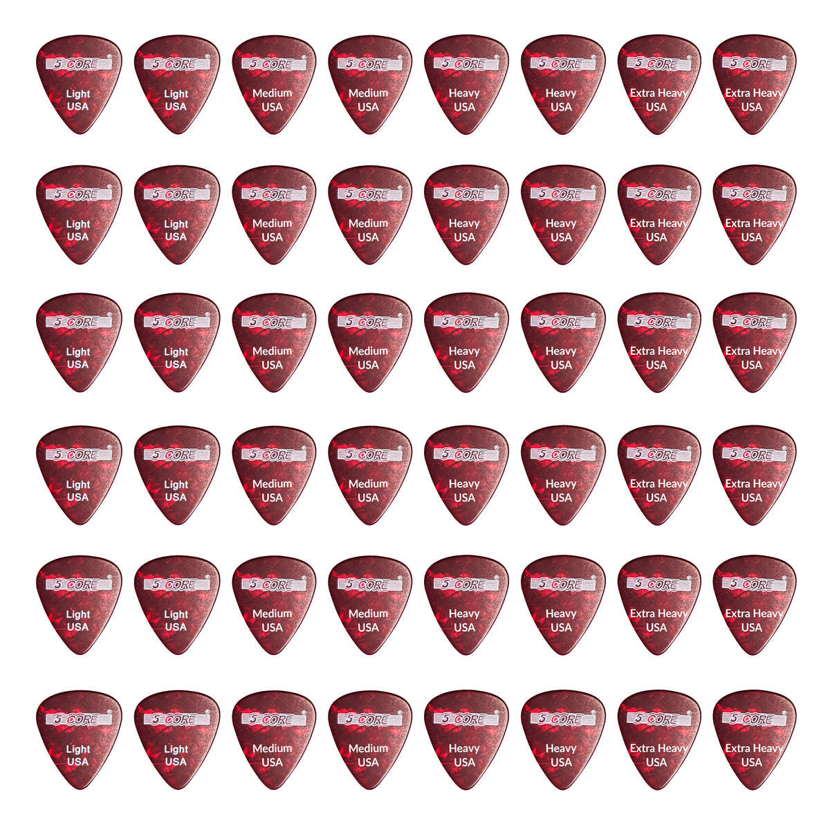 5 Core Guitar Picks | Red Color Picks for Guitar 96 Pieces | Light, Medium, Heavy, and Extra Heavy Gauge| Durable Premium Celluloid Guitar Picks 0.46m