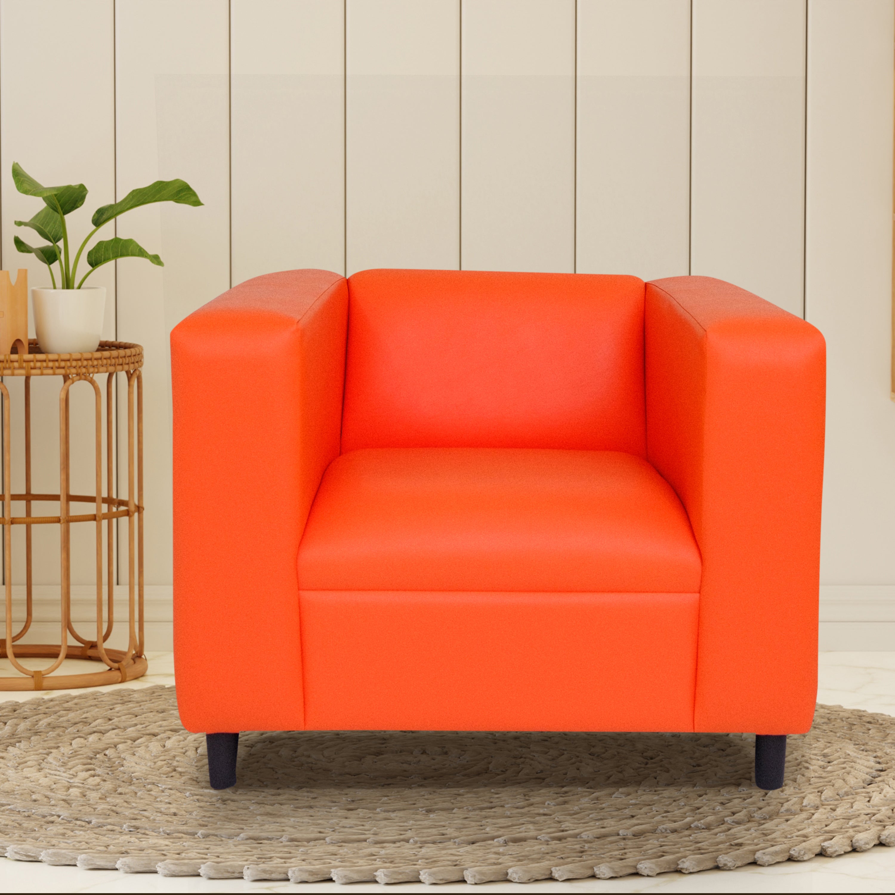 Orange Faux Leather Sofa Chair, Modern Sofa Chair for Living Room, Bedroom and Apartment with Solid Wood Frame