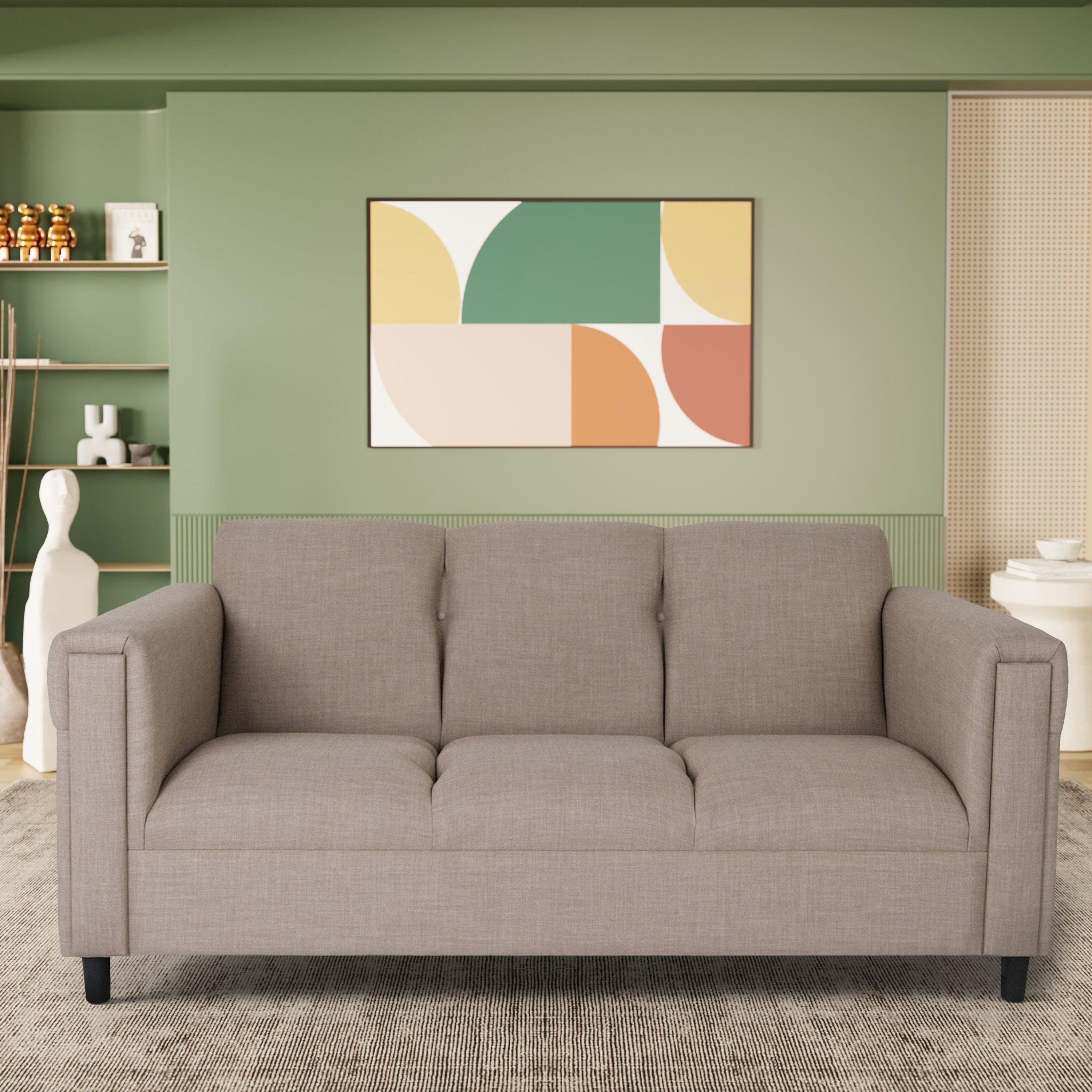 Broadway Sofa for Living Room, Modern 3-Seater Sofas Couches for Bedroom, Office, and Apartment with Solid Wood Frame (Toast, Polyester Nylon)