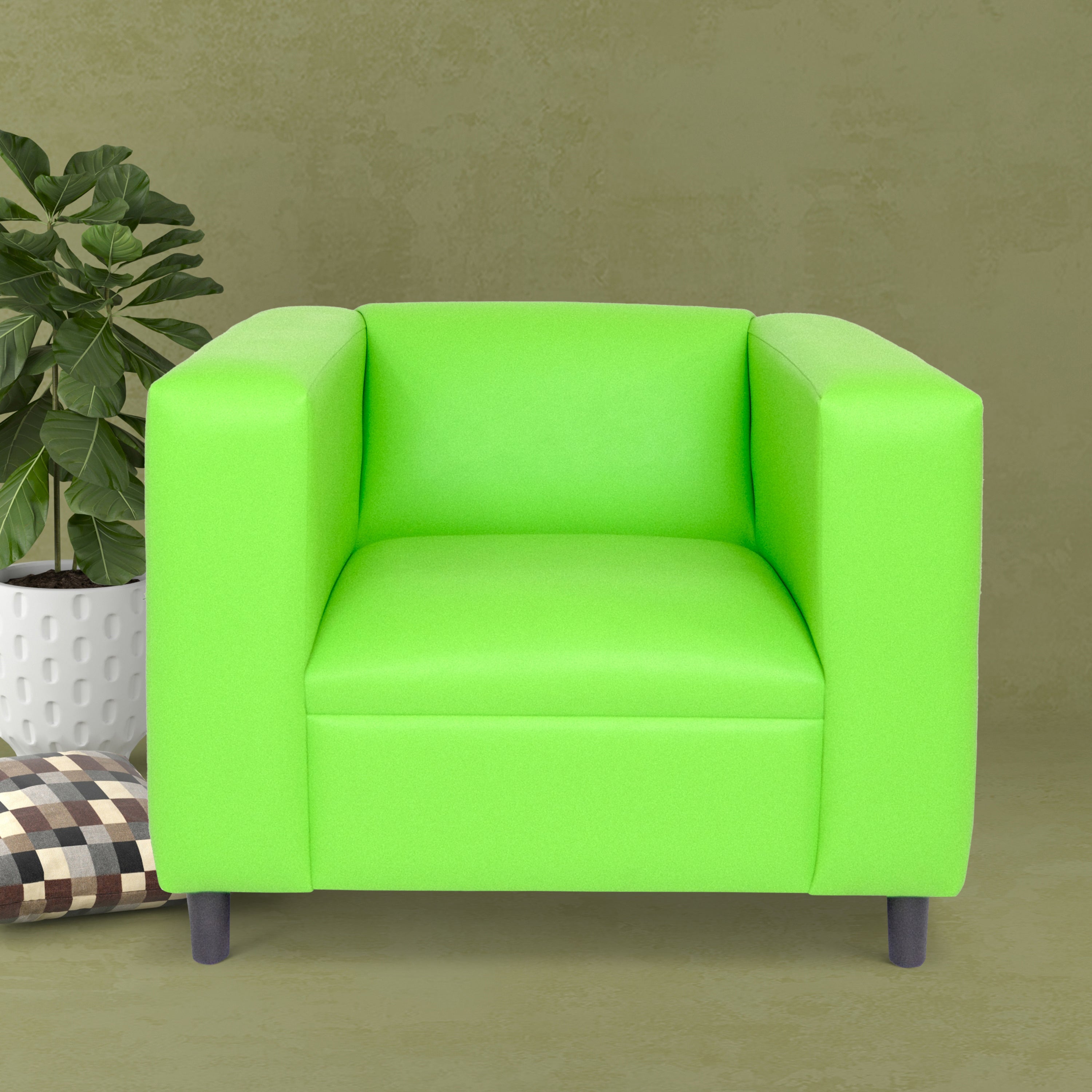 Green Faux Leather Sofa Chair, Modern Sofa Chair for Living Room, Bedroom and Apartment with Solid Wood Frame