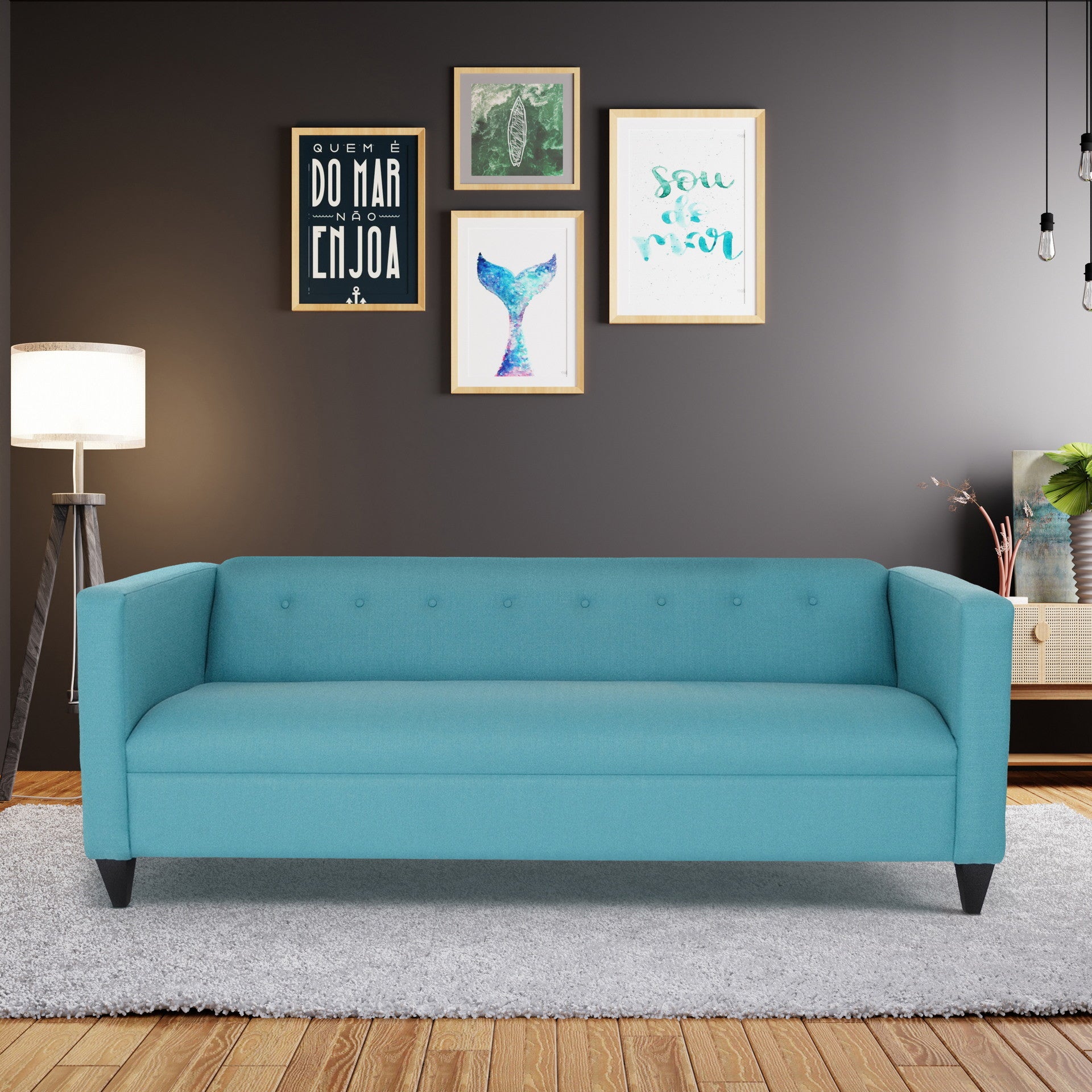 Teal Sofa for Living Room, Modern 3-Seater Sofas Couches for Bedroom, Office, and Apartment with Solid Wood Frame (Polyester Nylon)