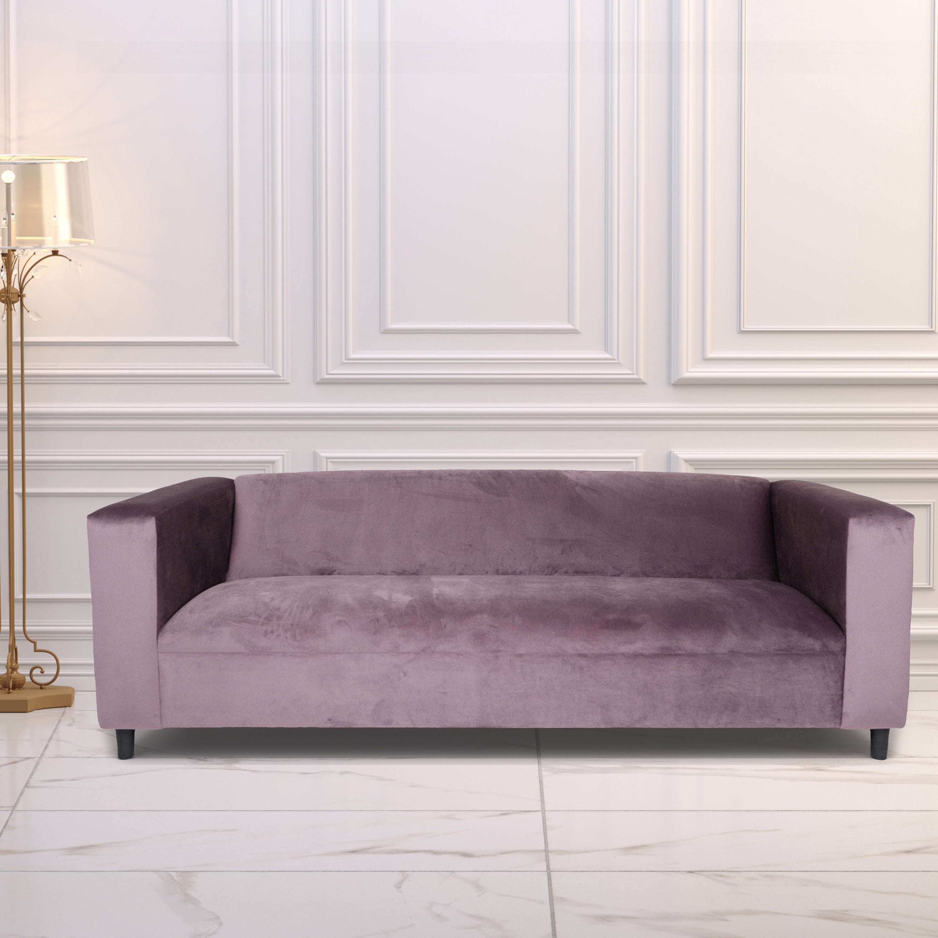 Velvet Sofa for Living Room, Modern 3-Seater Sofas Couches for Bedroom, Office, and Apartment with Solid Wood Frame (Lavender)