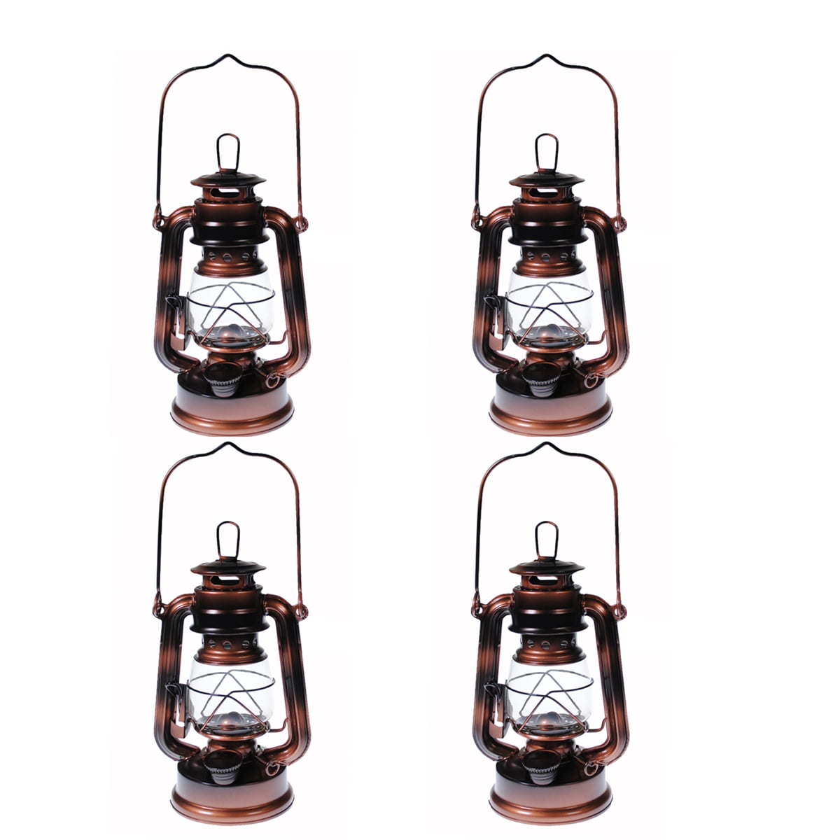 Lot of 4 - Hurricane Kerosene Oil Lantern Emergency Hanging Light Lamp - Brass - 8 Inch