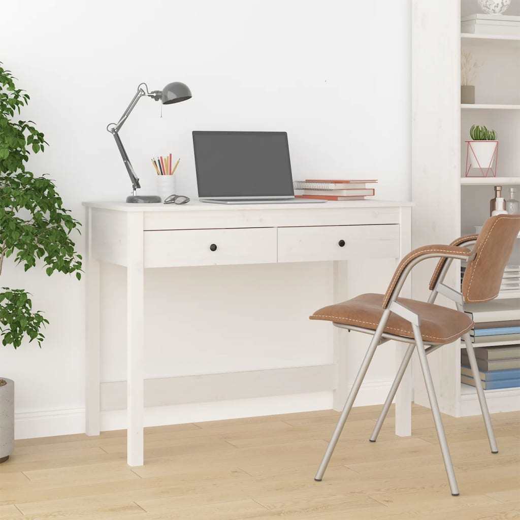 Desk with Drawers White 39.4"x19.7"x30.7" Solid Wood Pine