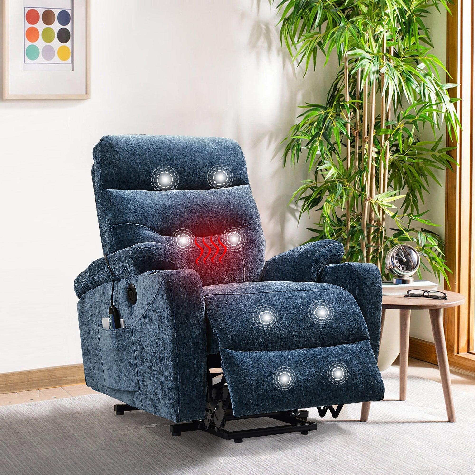 Liyasi Electric Power Lift Recliner Chair Sofa with Massage and Heat for Elderly, 3 Positions, 2 Side Pockets and Cup Holders, USB Ports, High-end quality fabric