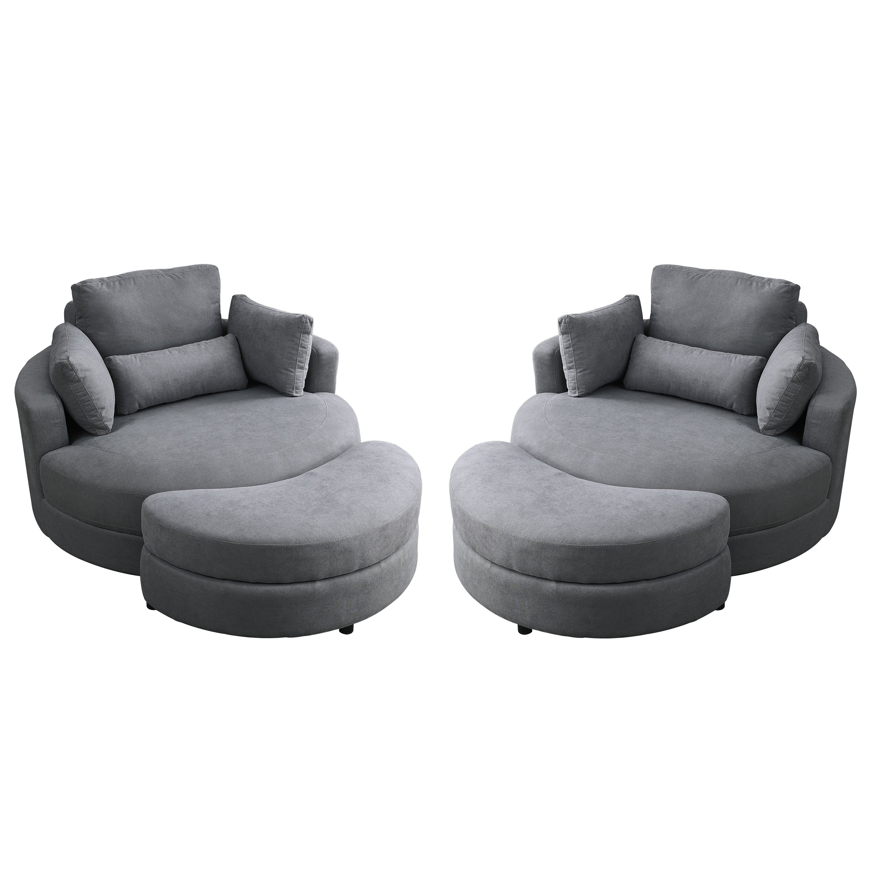 [Video] Welike Swivel Accent Barrel Modern Dark Grey Sofa Lounge Club Big Round Chair with Storage Ottoman Linen Fabric for Living Room Hotel with Pillows,2PCS.