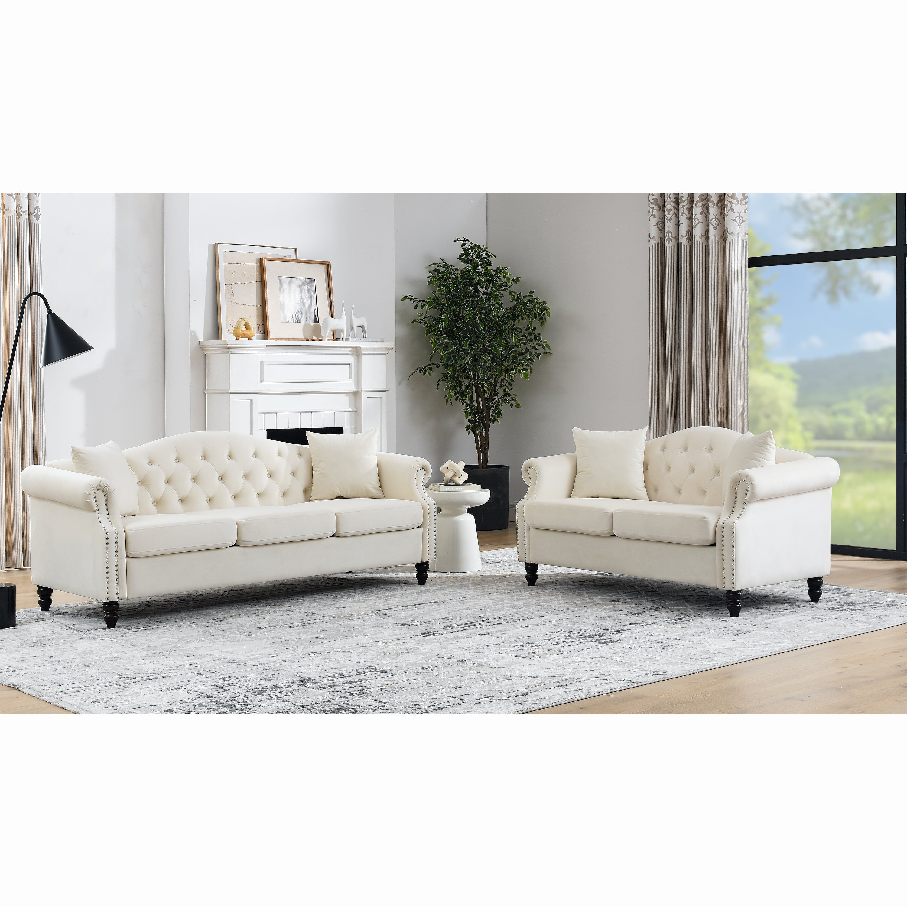 3-seater + 2-seater Combination sofa.Beige Velvet