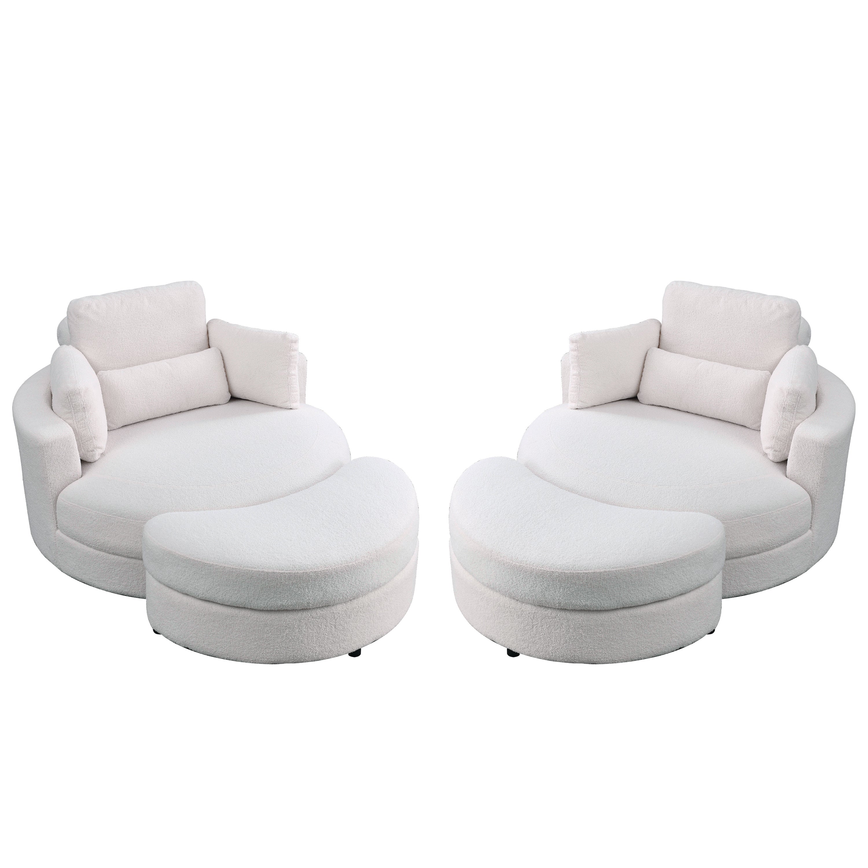 [Video] Welike Swivel Accent Barrel Modern Sofa Lounge Club Big Round Chair with Storage Ottoman TEDDY Fabric for Living Room Hotel with Pillows. *2PCS,Teddy White (Ivory)