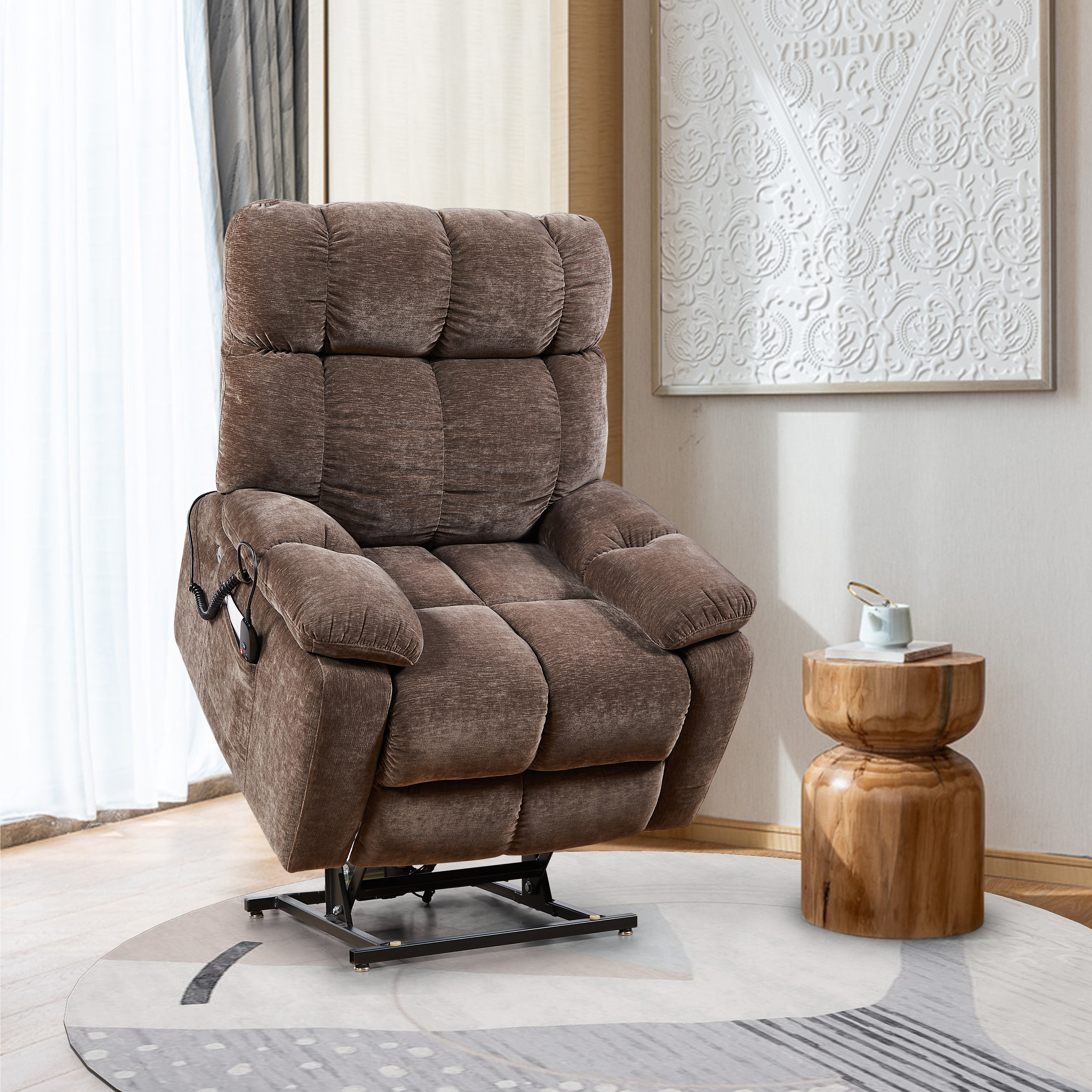 Liyasi Electric Power Lift Recliner Chair with 2 Motors Massage and Heat for Elderly, 3 Positions, 2 Side Pockets, USB Charge Ports, High-end Quality Cloth Power Reclining Chair