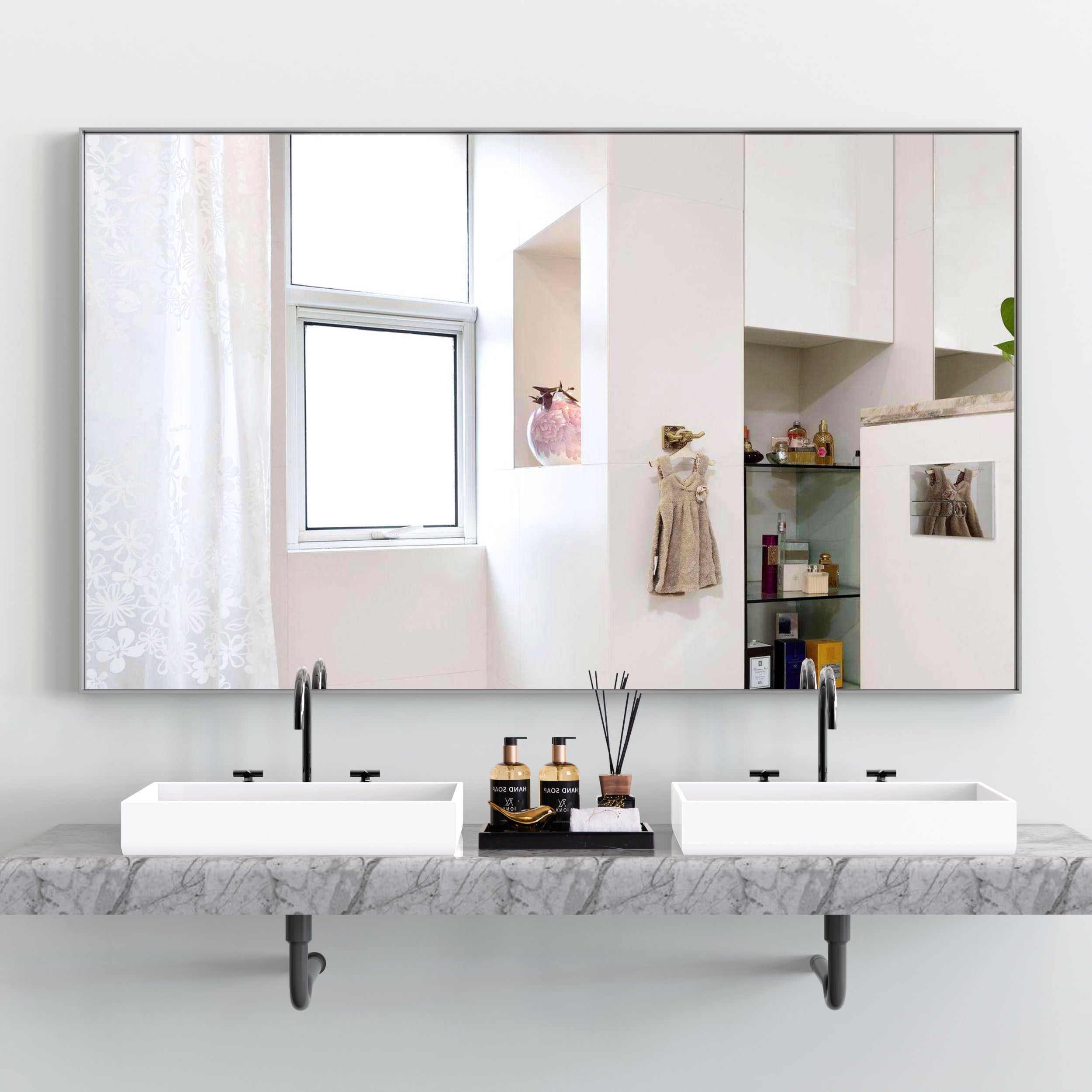 60*36" Oversized Modern Rectangle Bathroom Mirror with Silver Frame Decorative Large Wall Mirrors for Bathroom Living Room Bedroom Vertical or Horizontal Wall Mounted mirror with Aluminum Frame