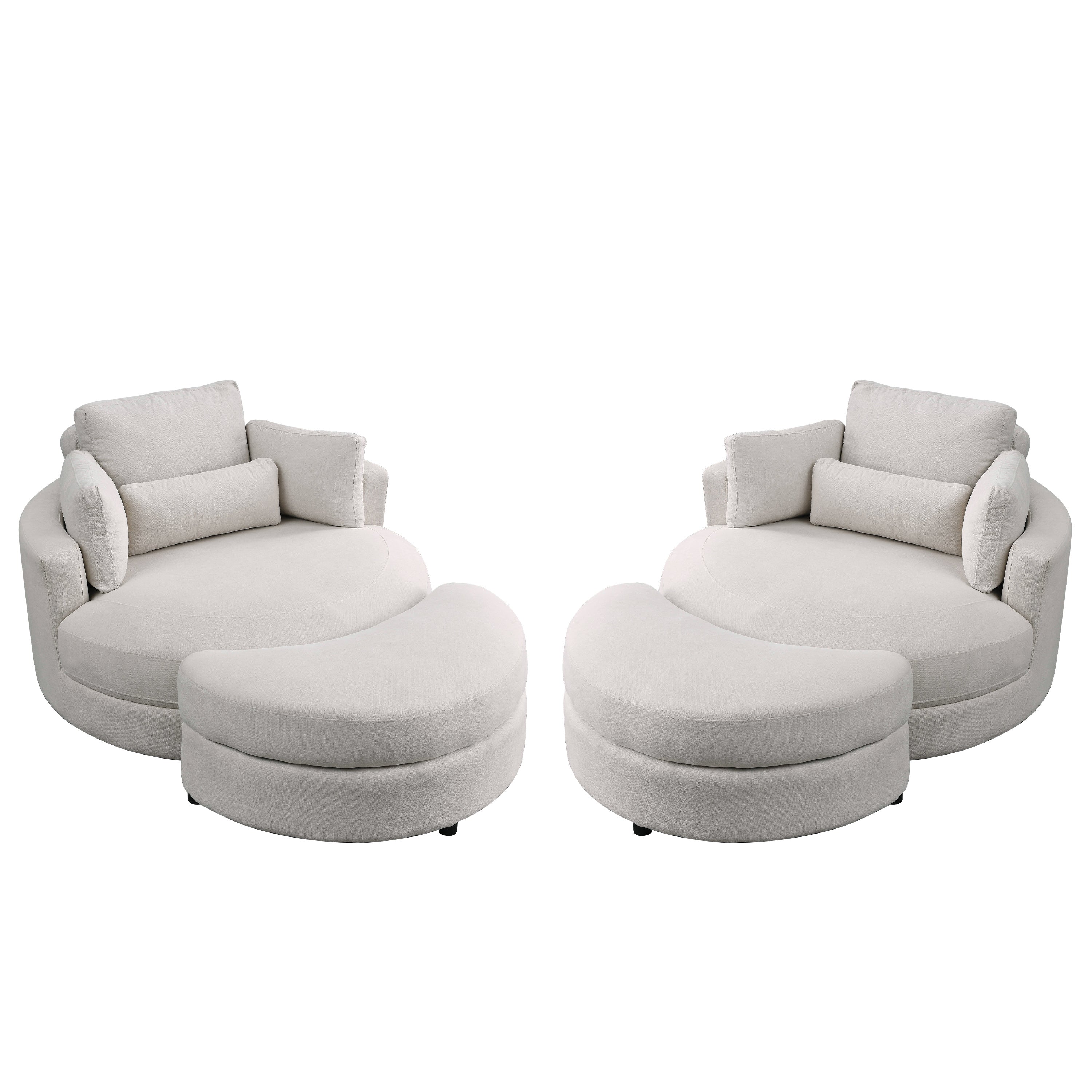 [Video] Welike Swivel Accent Barrel Modern Sofa Lounge Club Big Round Chair with Storage Ottoman Linen Fabric for Living Room Hotel with Pillows . *2PCS