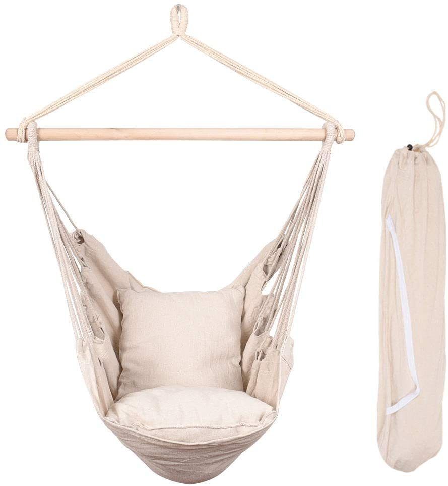 Hammocks Hanging Rope Hammock Chair Swing Seat with Two Seat Cushions and Carrying Bag, Natural