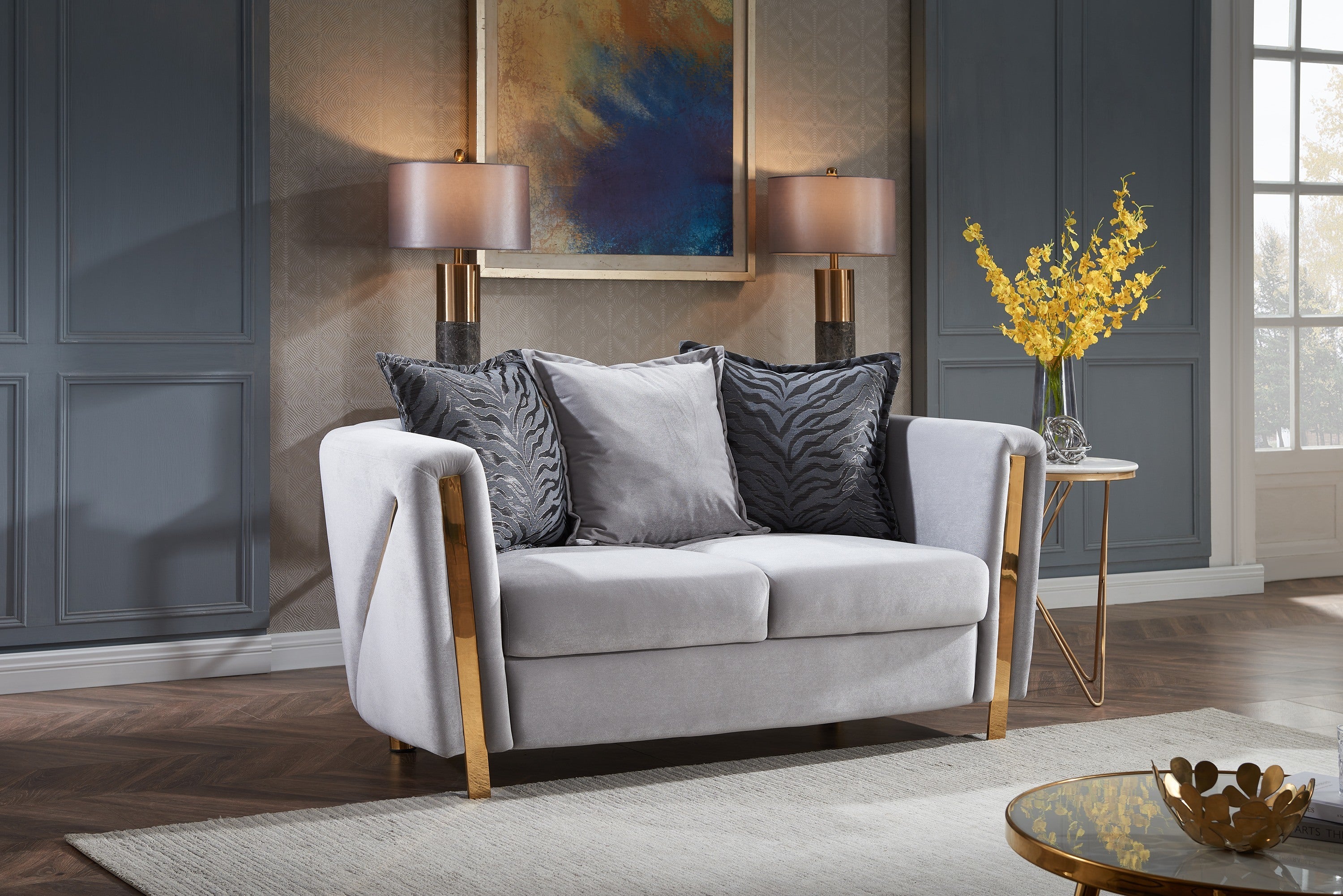 Chanelle Thick Velvet Fabric Upholstered Loveseat Made With Wood in Gray