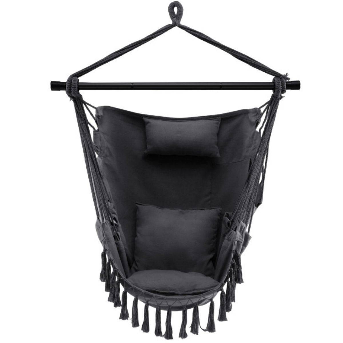 Hanging Rope Swing Chair with Soft Pillow and Cushions-black