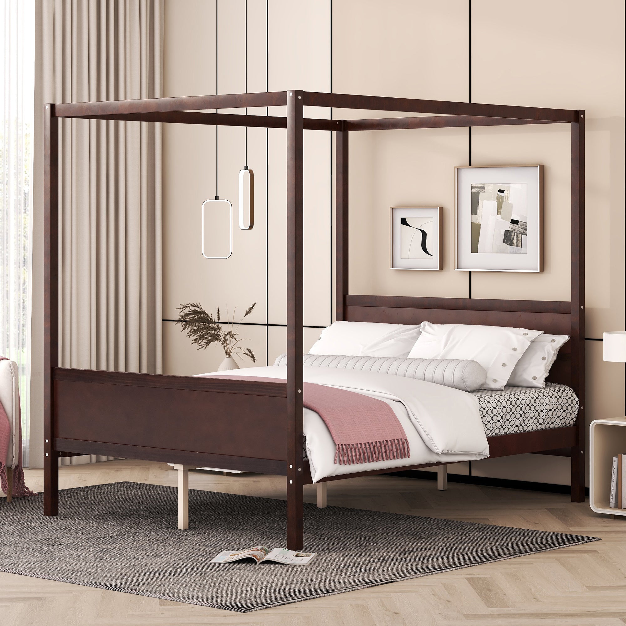 Queen Size Canopy Platform Bed with Headboard and Footboard,Slat Support Leg - Espresso(OLD SKU:LT001912AAP)