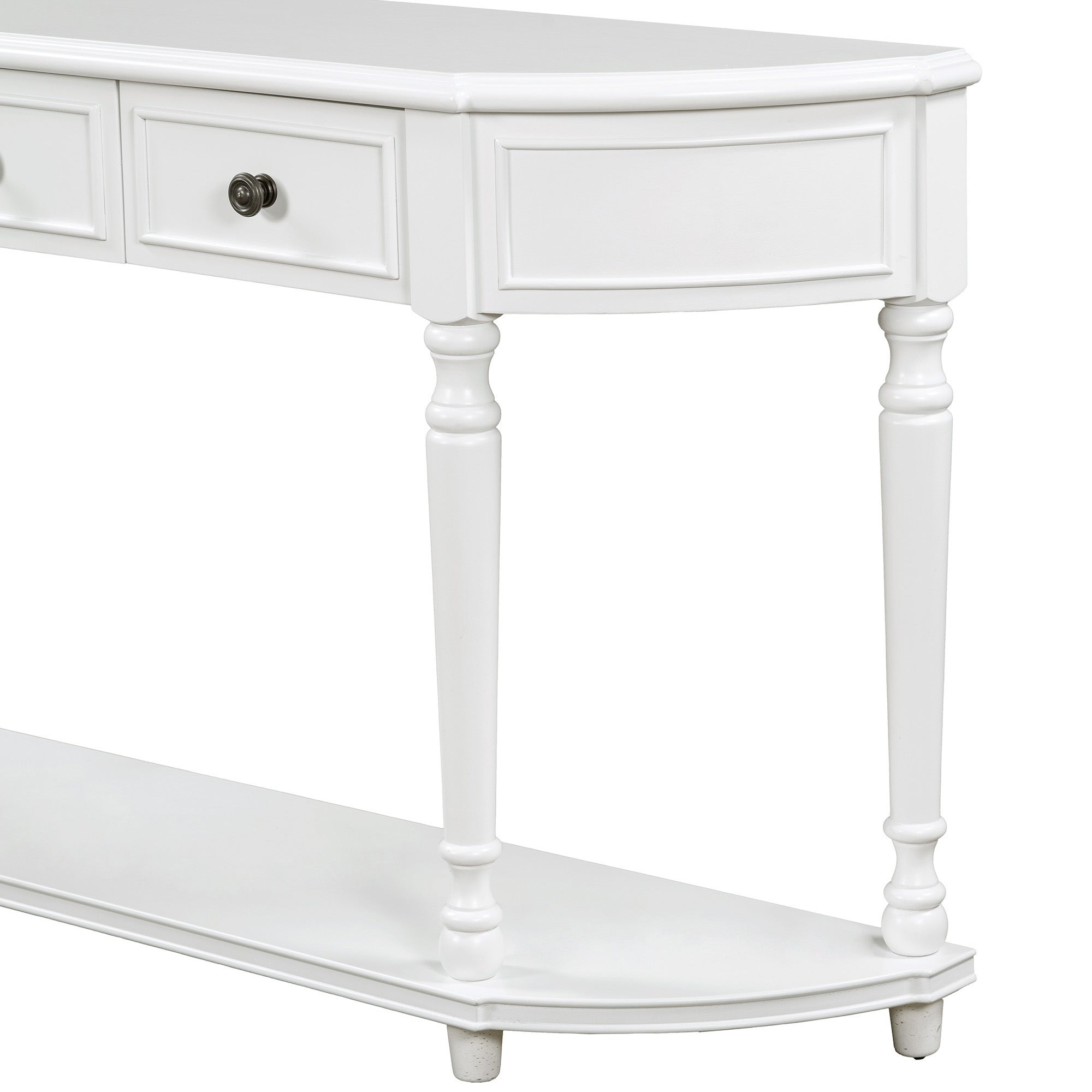 TREXM Retro Circular Curved Design Console Table with Open Style Shelf Solid Wooden Frame and Legs Two Top Drawers (White, OLD SKU: WF298768AAK)