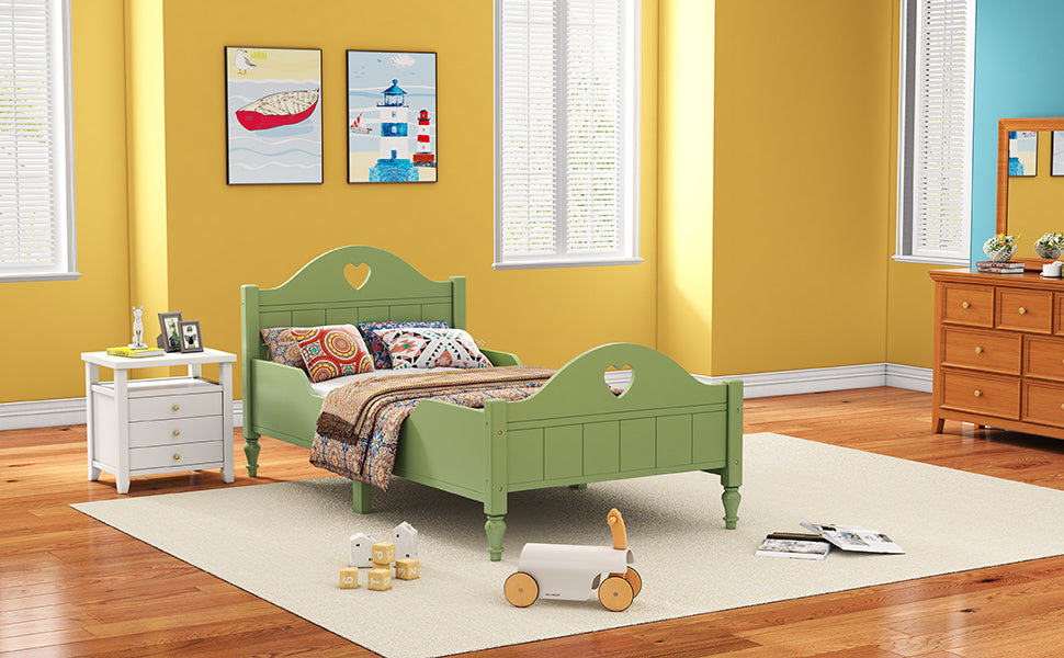 Girl's Love Princess Macaron Twin Size Toddler Bed with Side Safety Rails and Headboard and Footboard, Oliver Green