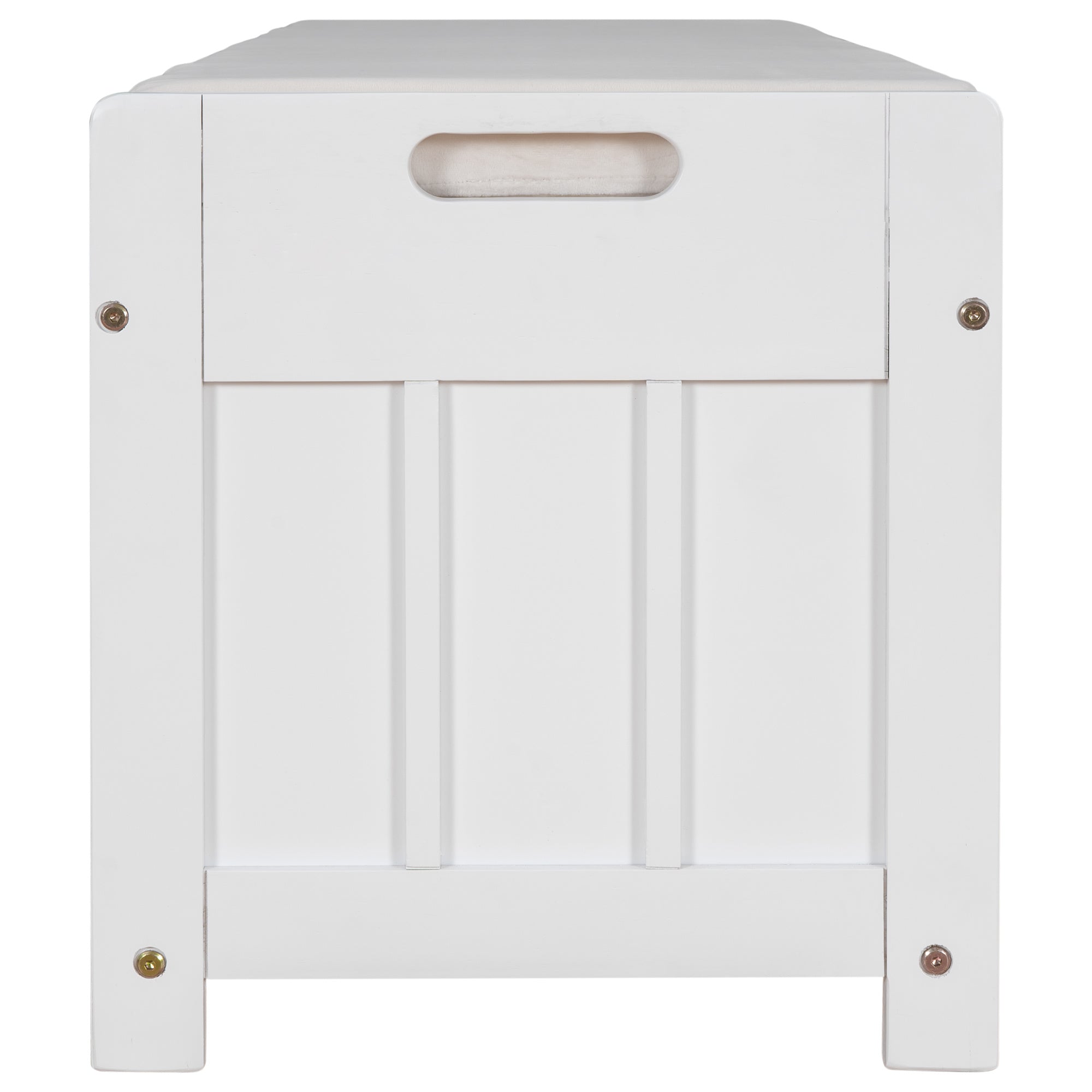 TREXM Storage Bench with 3 Shutter-shaped Doors, Shoe Bench with Removable Cushion and Hidden Storage Space (White, OLD SKU: WF284226AAK)