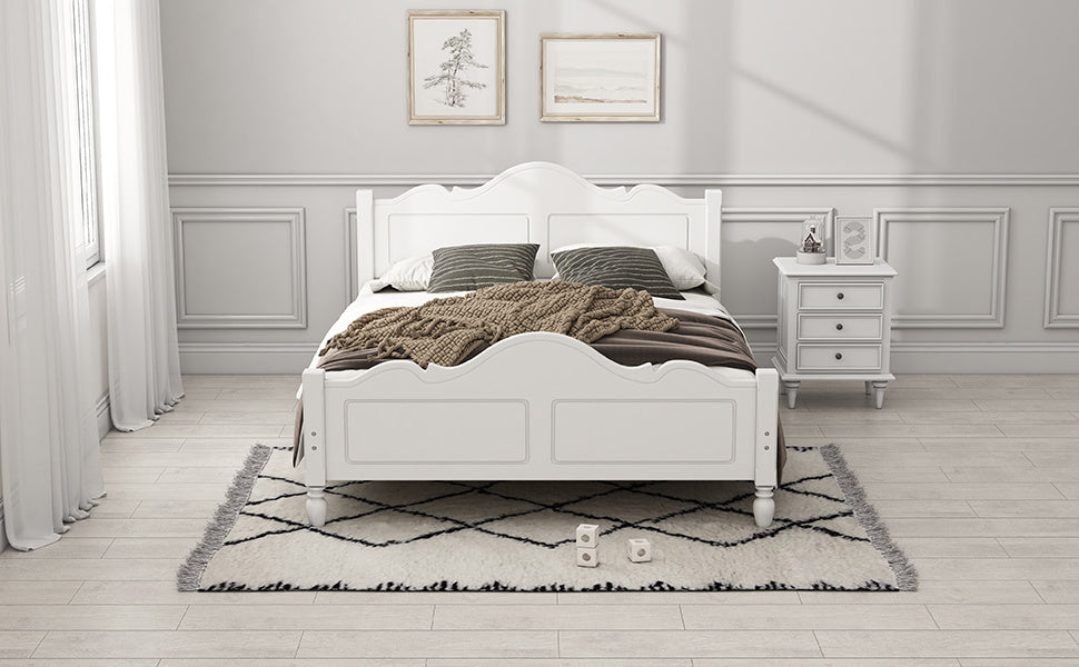 Traditional Concise Style Solid Wood Platform Bed, No Need Box Spring, White Queen