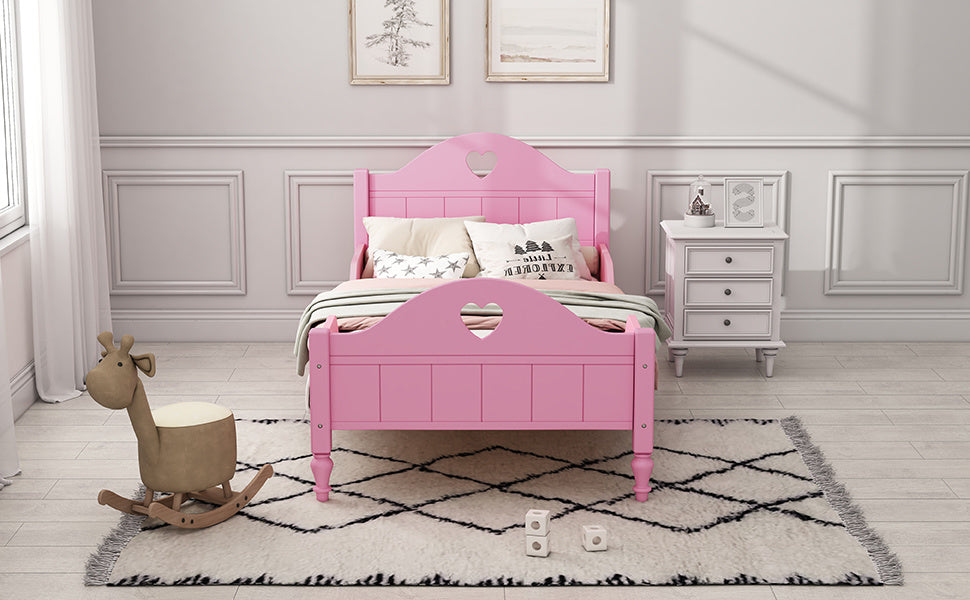 Girl's Love Princess Macaron Twin Size Toddler Bed with Side Safety Rails and Headboard and Footboard , Light Pink