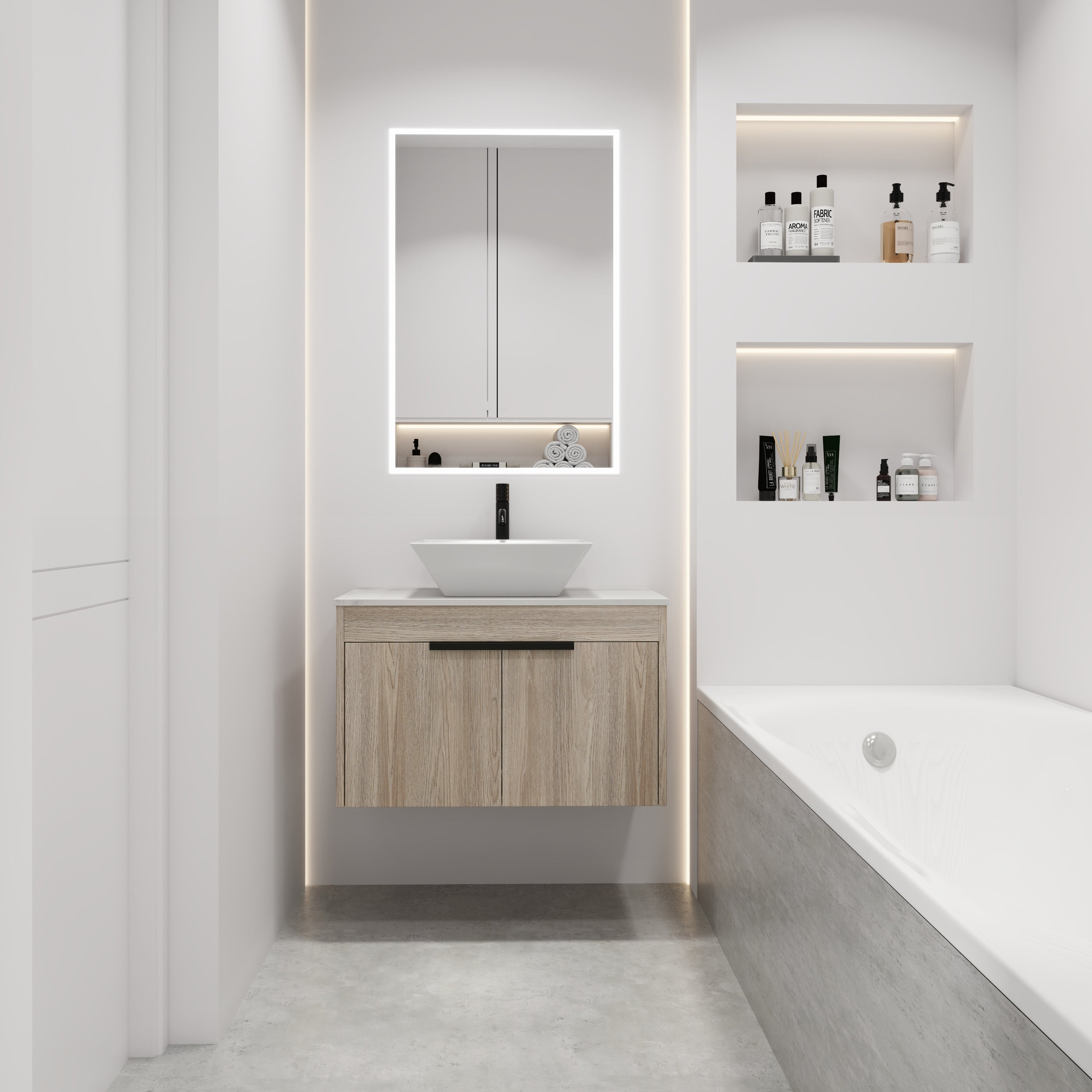 30 " Modern Design Float Bathroom Vanity With Ceramic Basin Set, Wall Mounted White Vanity With Soft Close Door,KD-Packing,KD-Packing,2 Pieces Parcel(TOP-BAB101MOWH)