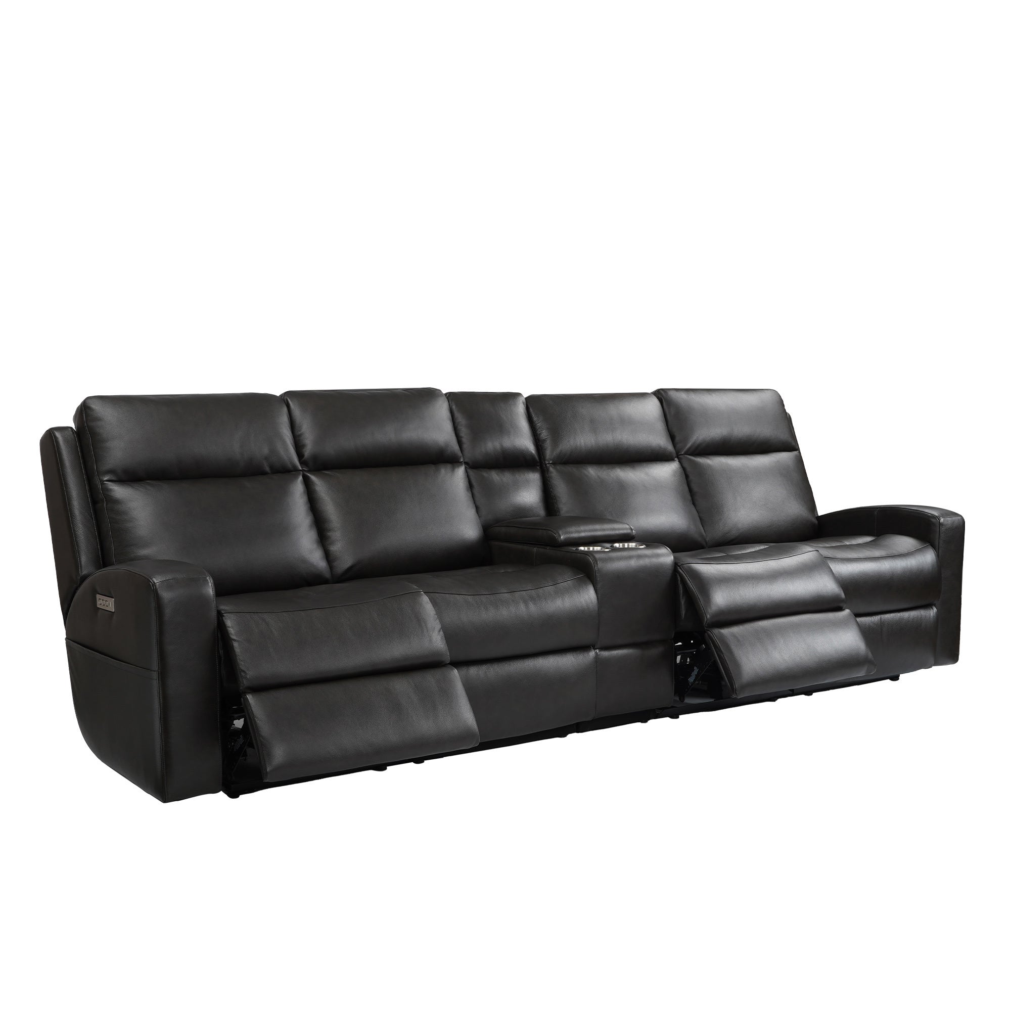 Caleb Triple Power 4 Seats Sofa With Console,Top Grain Leather,Lumbar Support,Adjustable Headrest,Storage Side Pocket,USB & Type C Charger Port,All Seats With Power