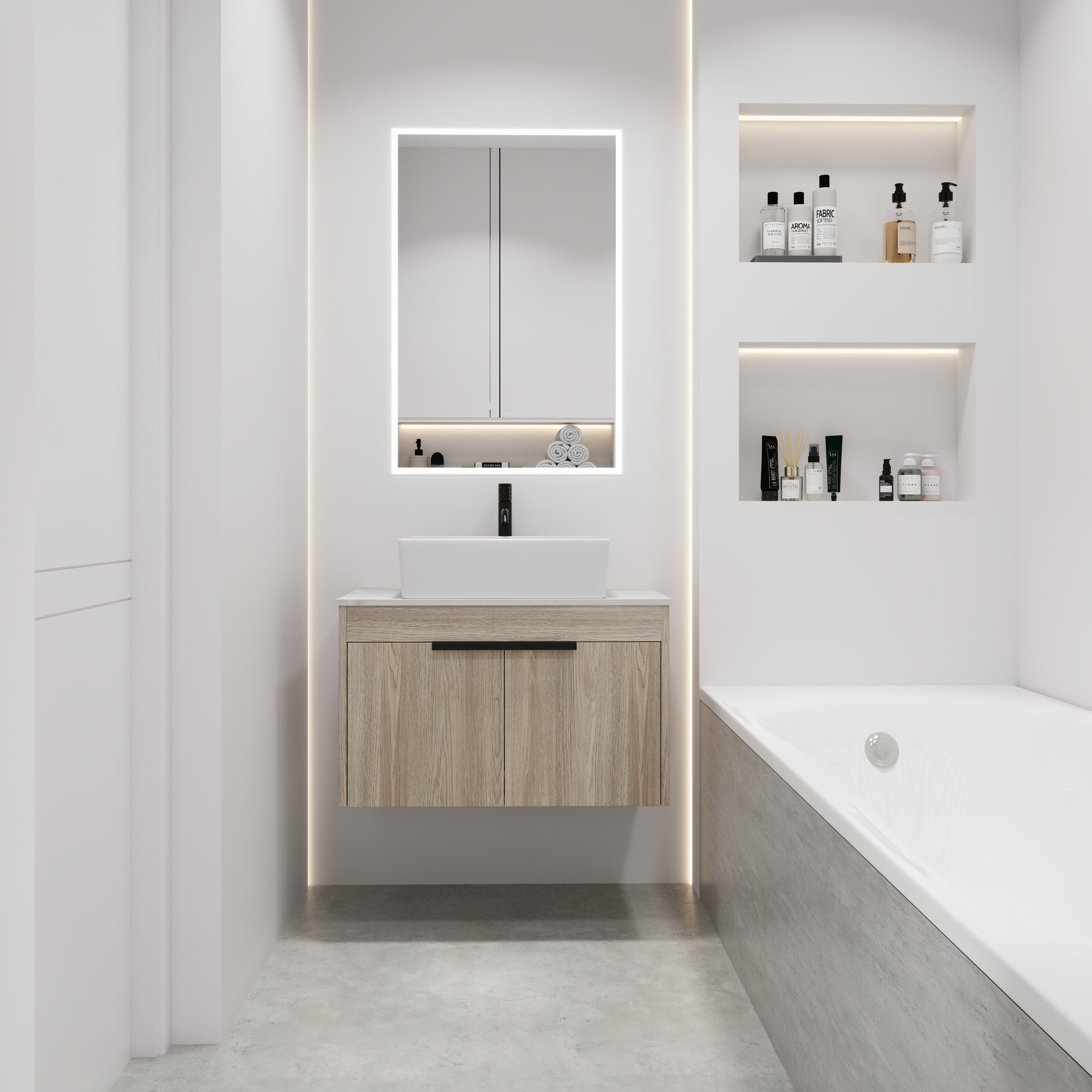 30 " Modern Design Float Bathroom Vanity With Ceramic Basin Set, Wall Mounted White Oak Vanity With Soft Close Door,KD-Packing,KD-Packing,2 Pieces Parcel(TOP-BAB110MOWH)