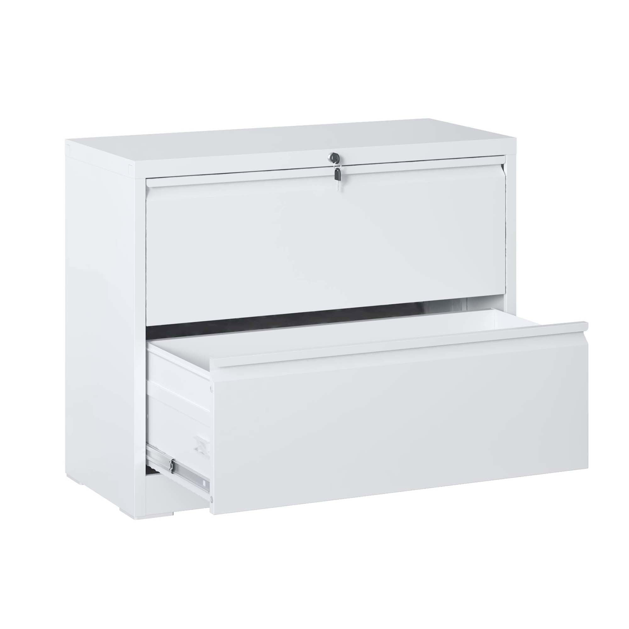 Lateral File Cabinet 2 Drawer, White Filing Cabinet with Lock, Lockable File Cabinet for Home Office, Locking Metal File Cabinet for Legal/Letter/A4/F4 Size