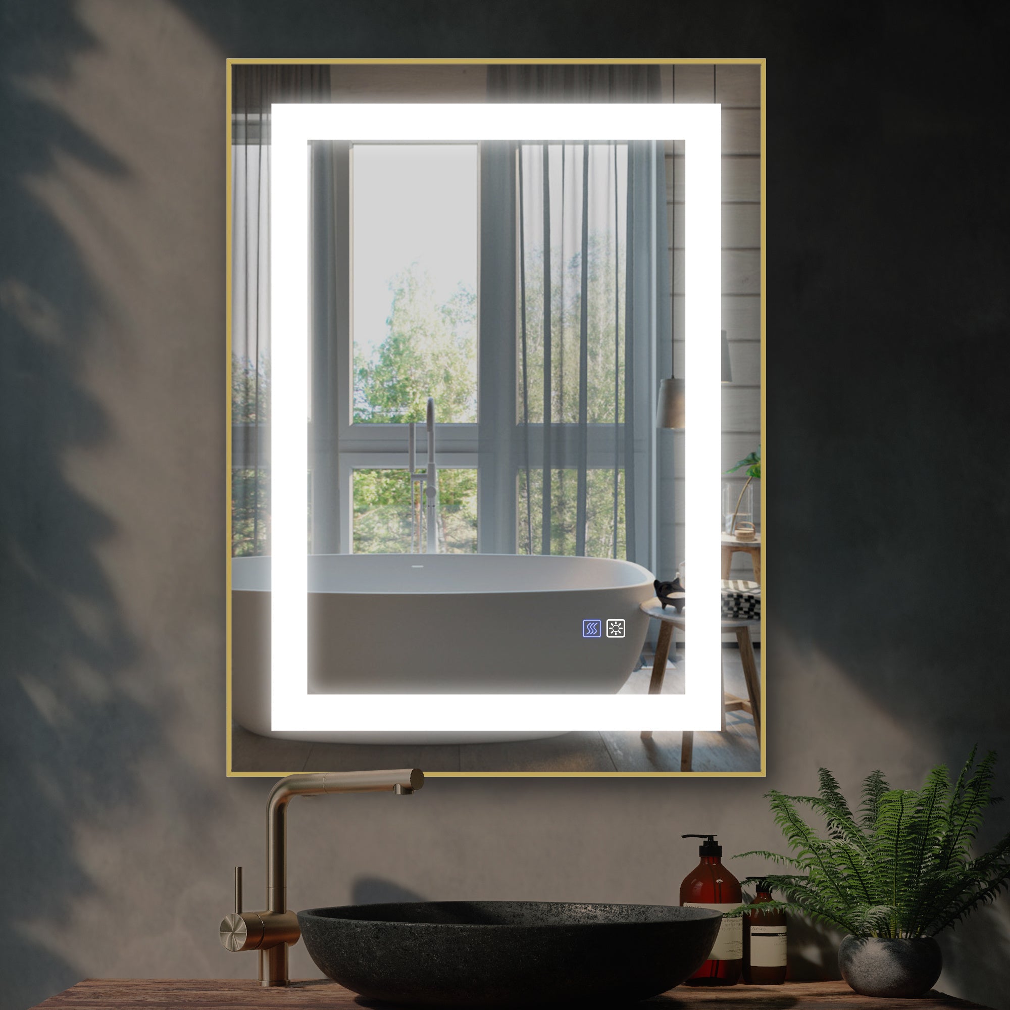 LED Bathroom Vanity Mirror with Front Light, 24 x 32 inch, Anti Fog, Dimmable,Color Temper 5000K,Brushed Gold Frame, Vertical & Horizontal Wall Mounted Vanity Mirror(24x32)